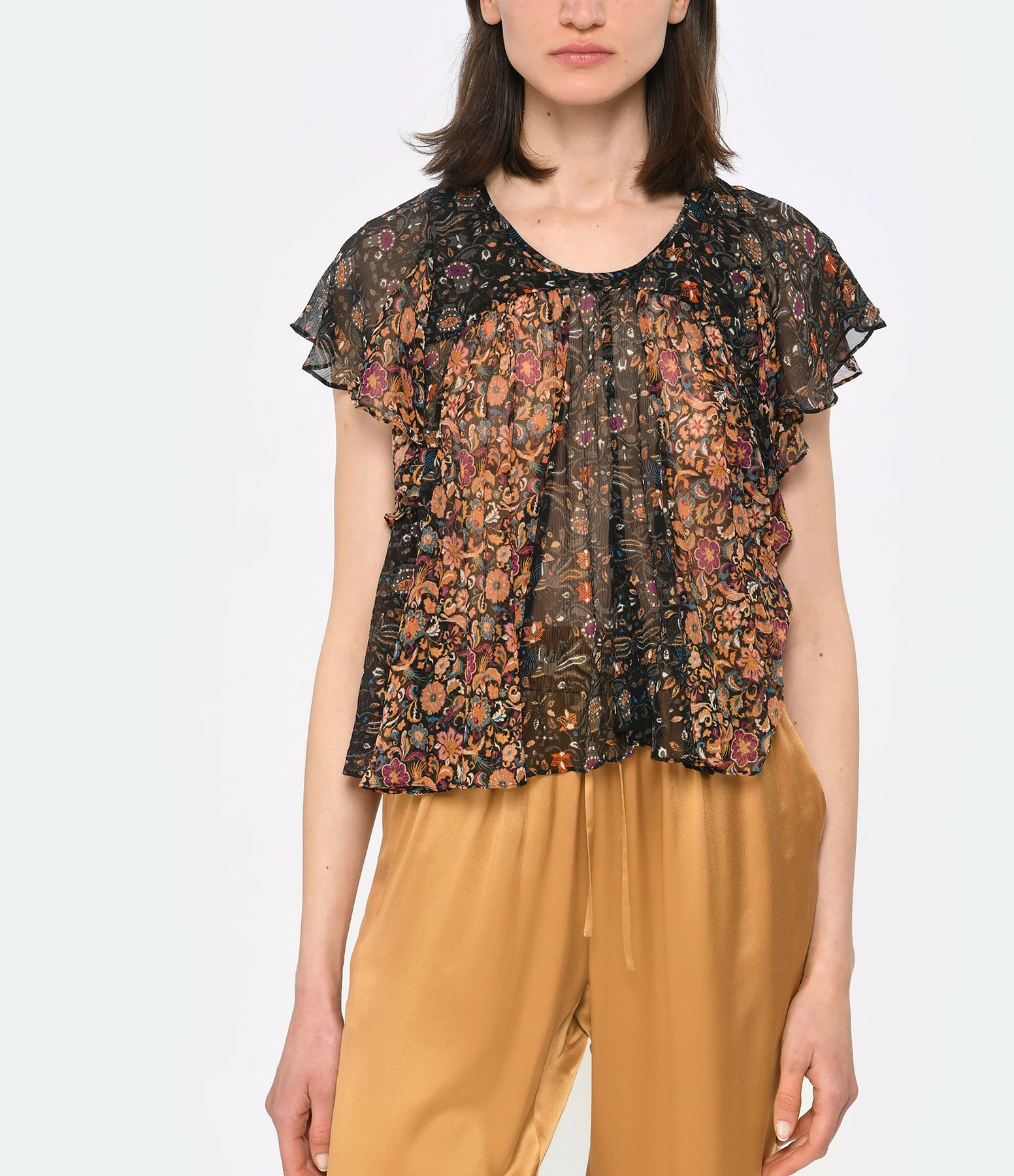 Isabel Marant Top Oriane Soie Imprimé Orange – Image 3