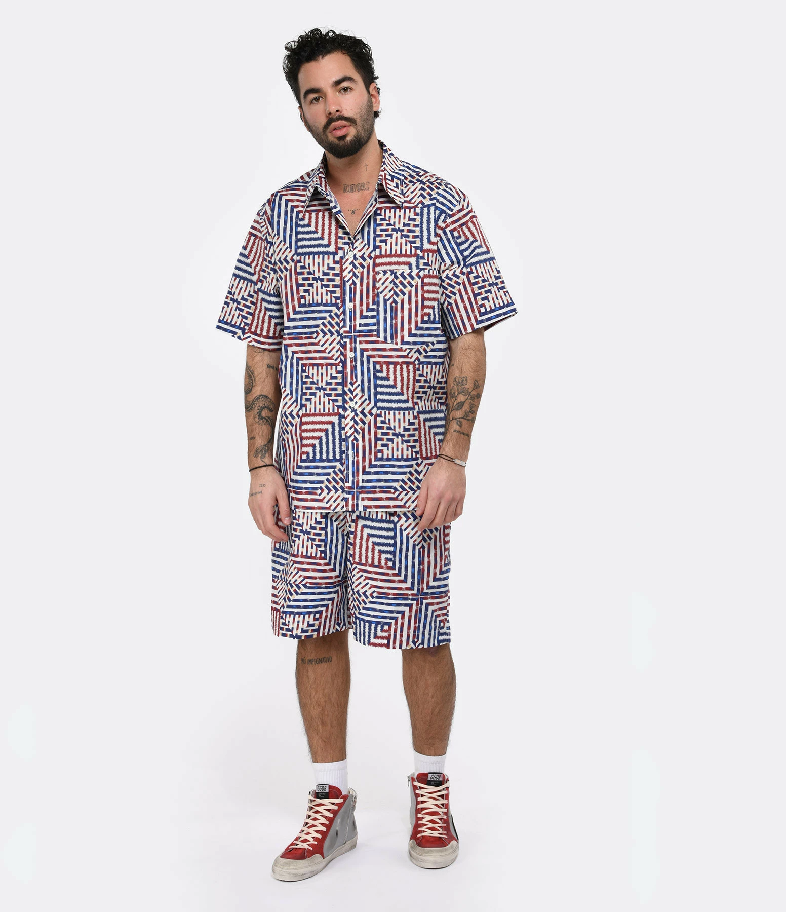 Isabel Marant Short Homme Edoardo Coton Bleu Rouge – Image 6