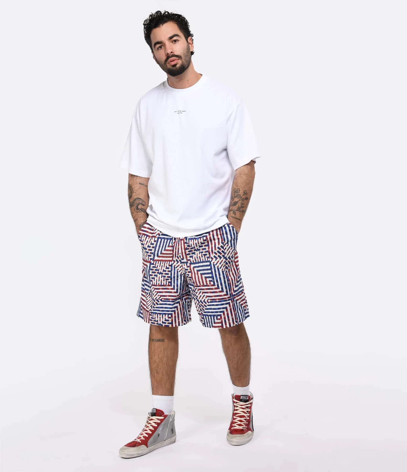 Isabel Marant Short Homme Edoardo Coton Bleu Rouge – Image 3