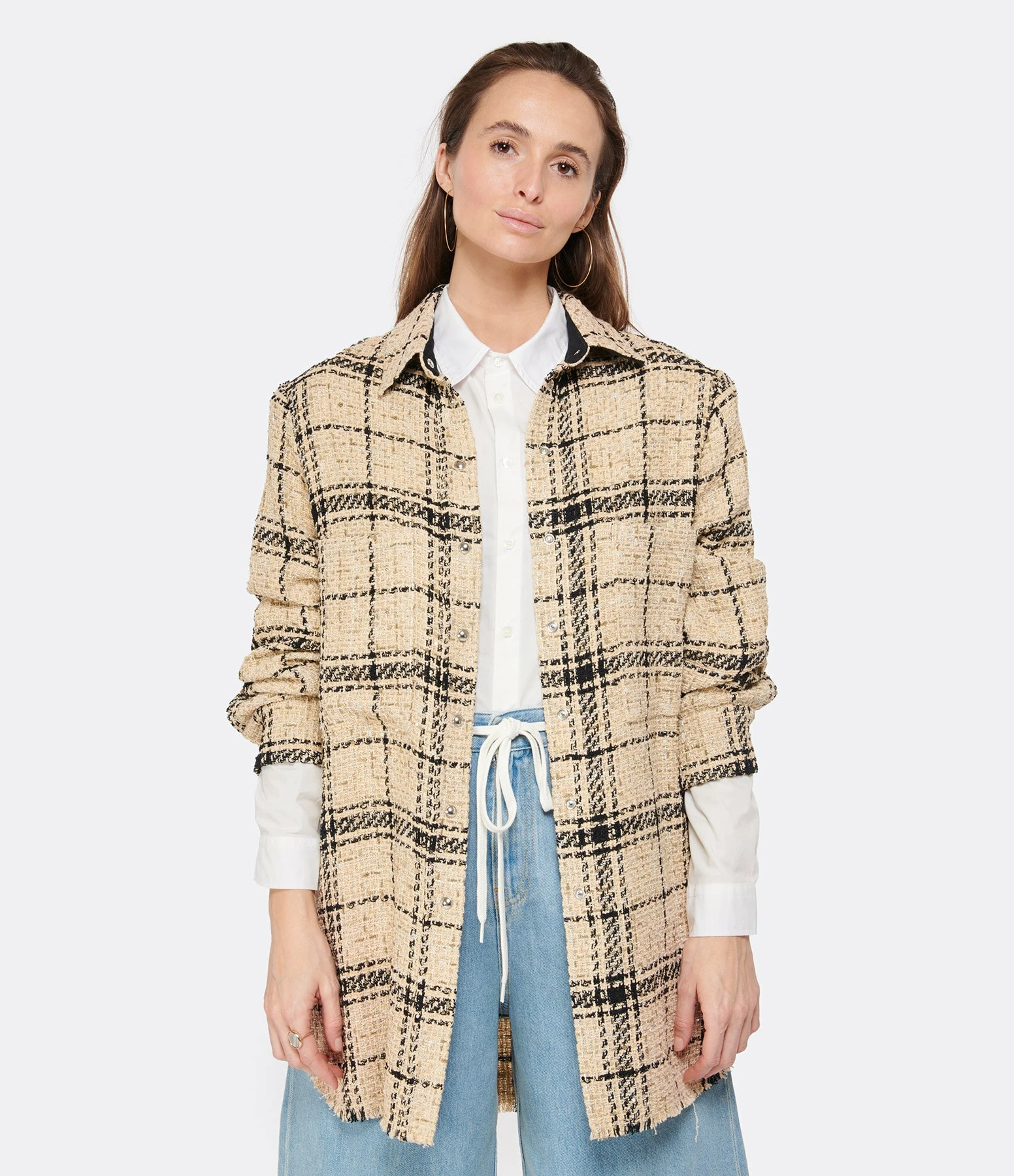 IRO Surchemise Kawelo Coton Carreaux Beige – Image 3