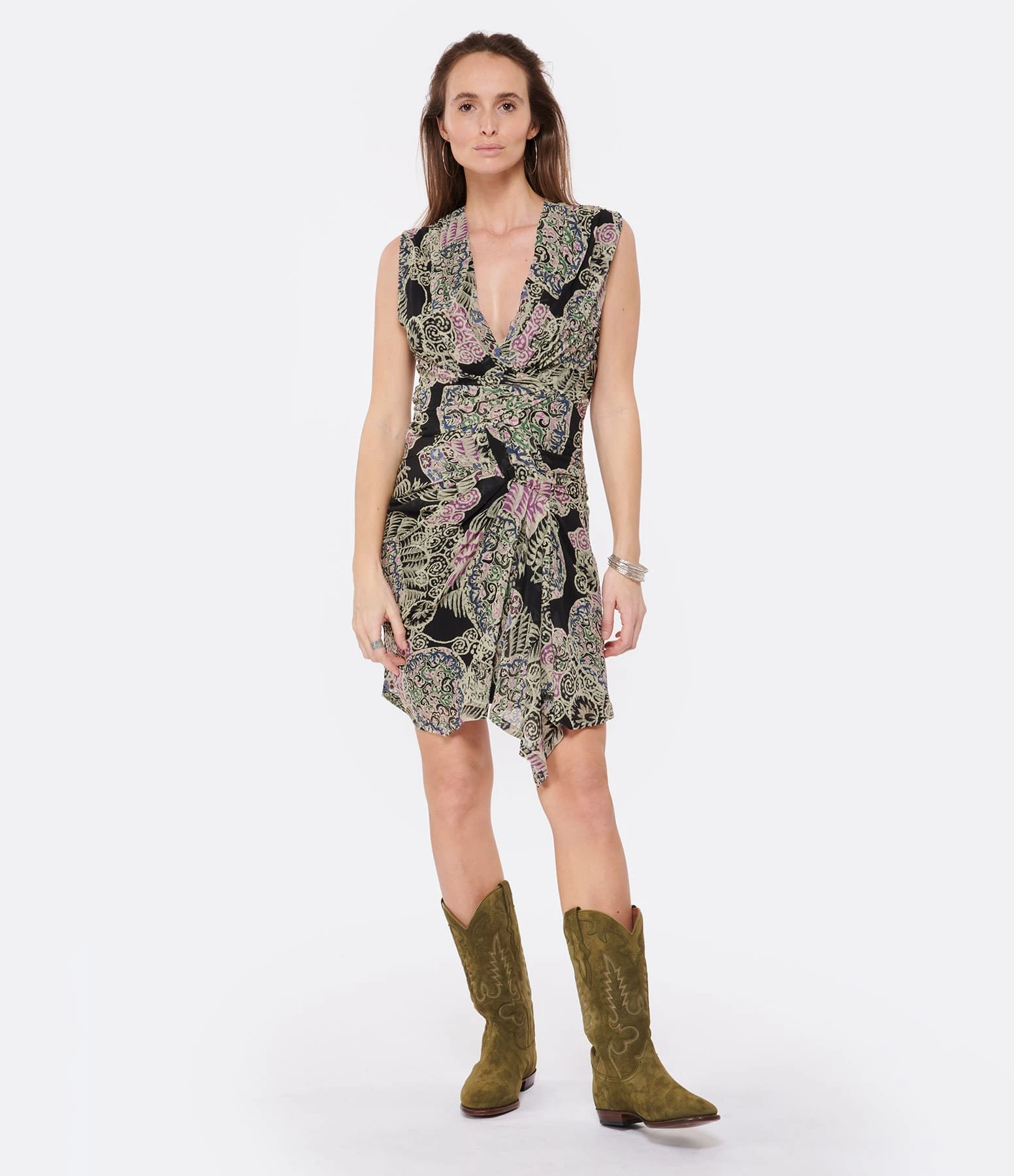 IRO Robe Rolina Soie Imprimé Vert – Image 2