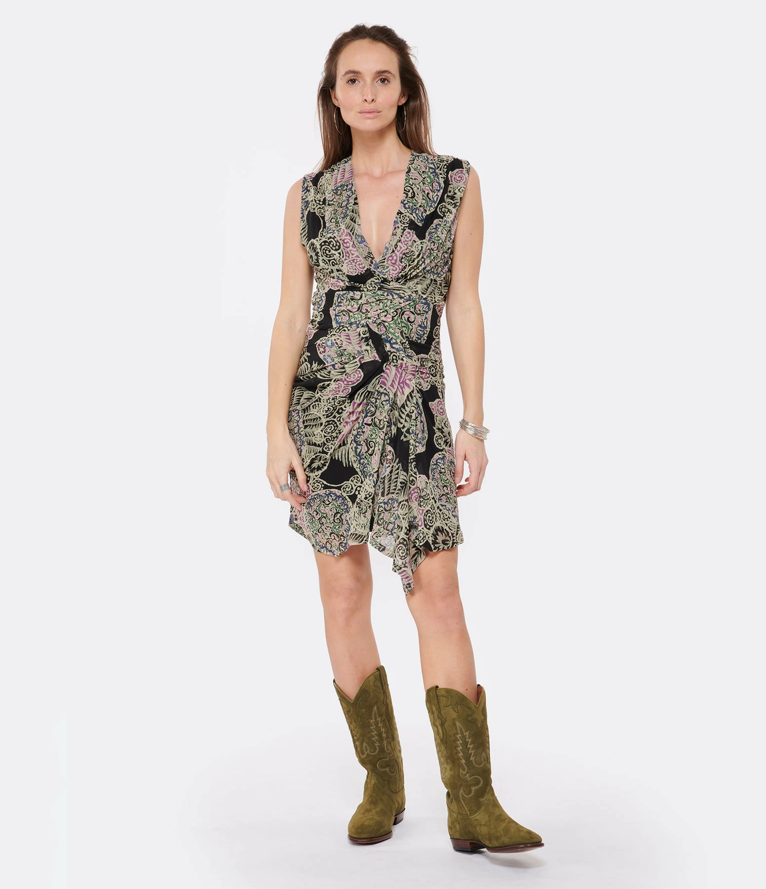 IRO Robe Rolina Soie Imprimé Vert – Image 2