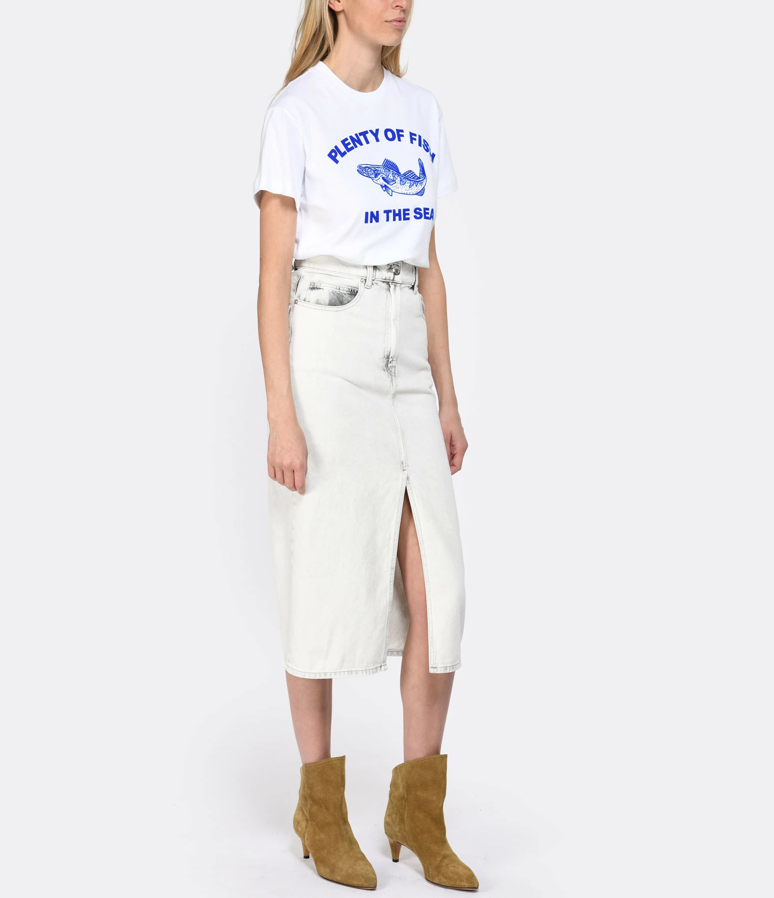 IRO Jupe Midi Milita Denim Coton Gris Clair – Image 3