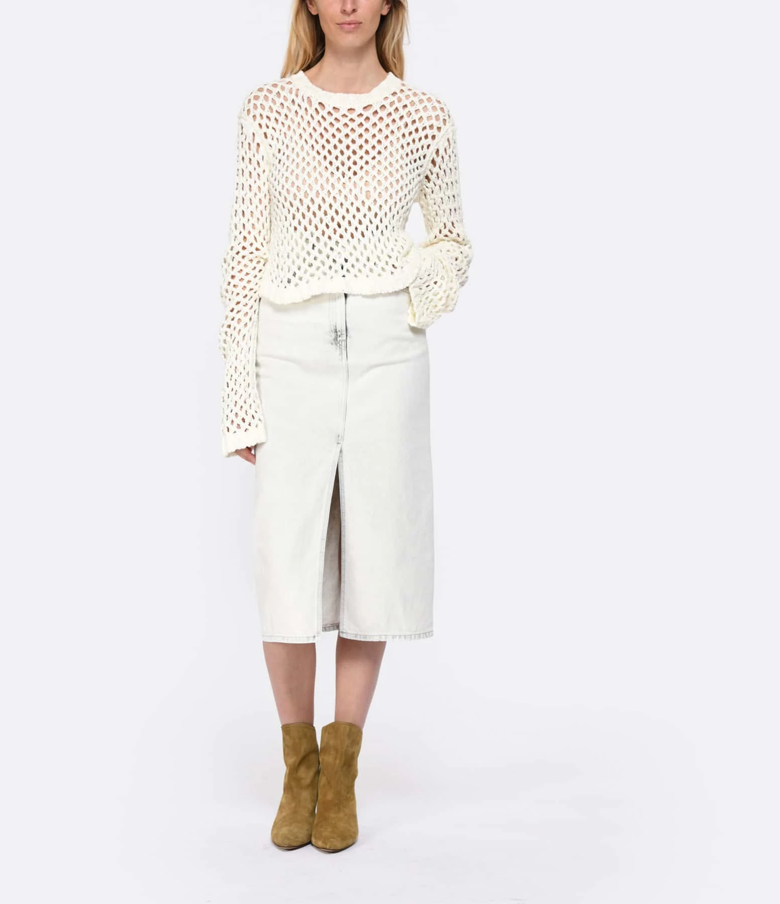 IRO Jupe Midi Milita Denim Coton Gris Clair – Image 6