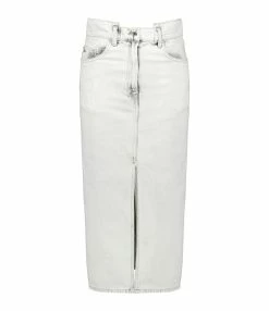 IRO Jupe Midi Milita Denim Coton Gris Clair