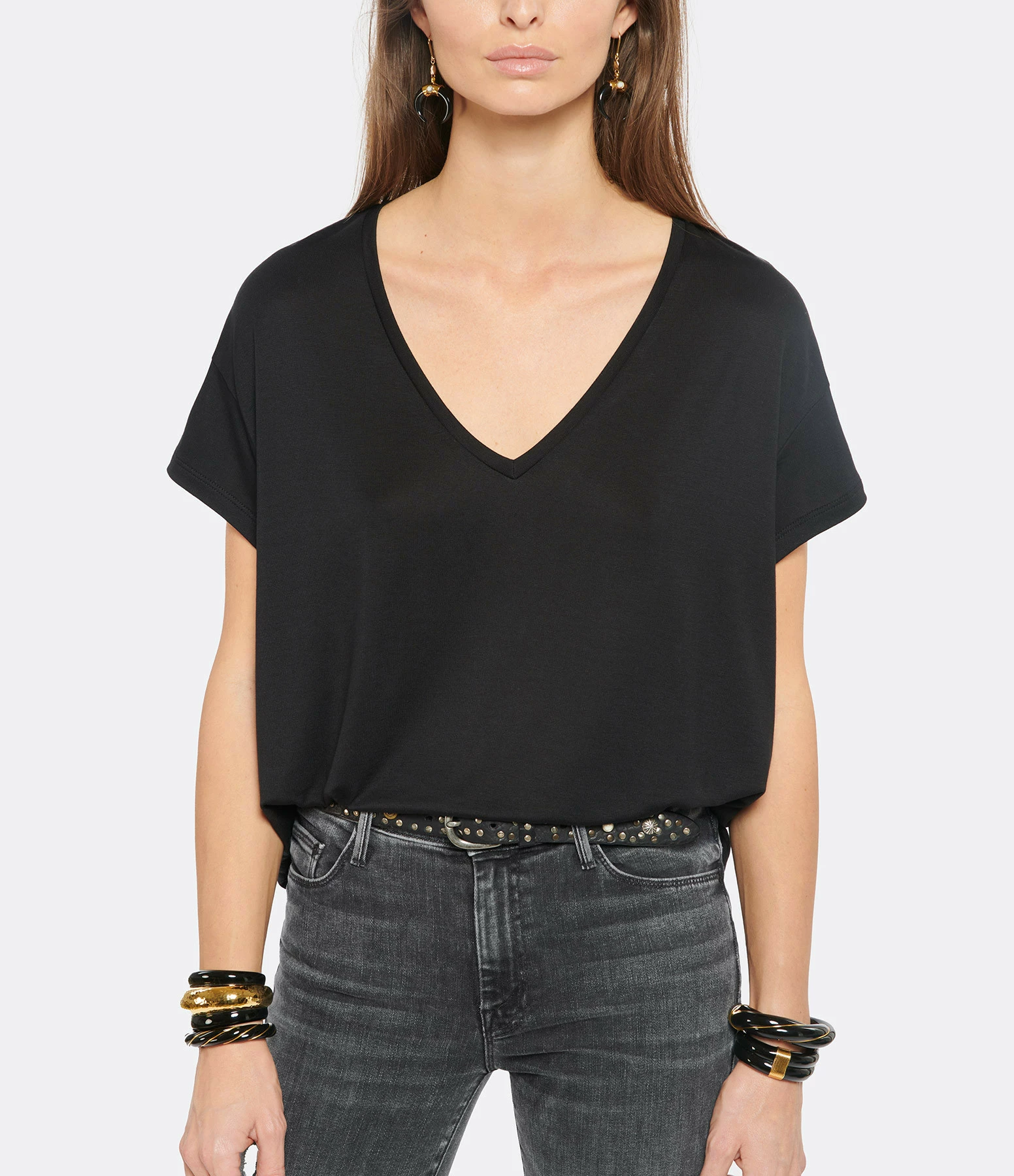 JEANNE VOULAND Tee-shirt Bacha Col V Lyocell Noir – Image 3