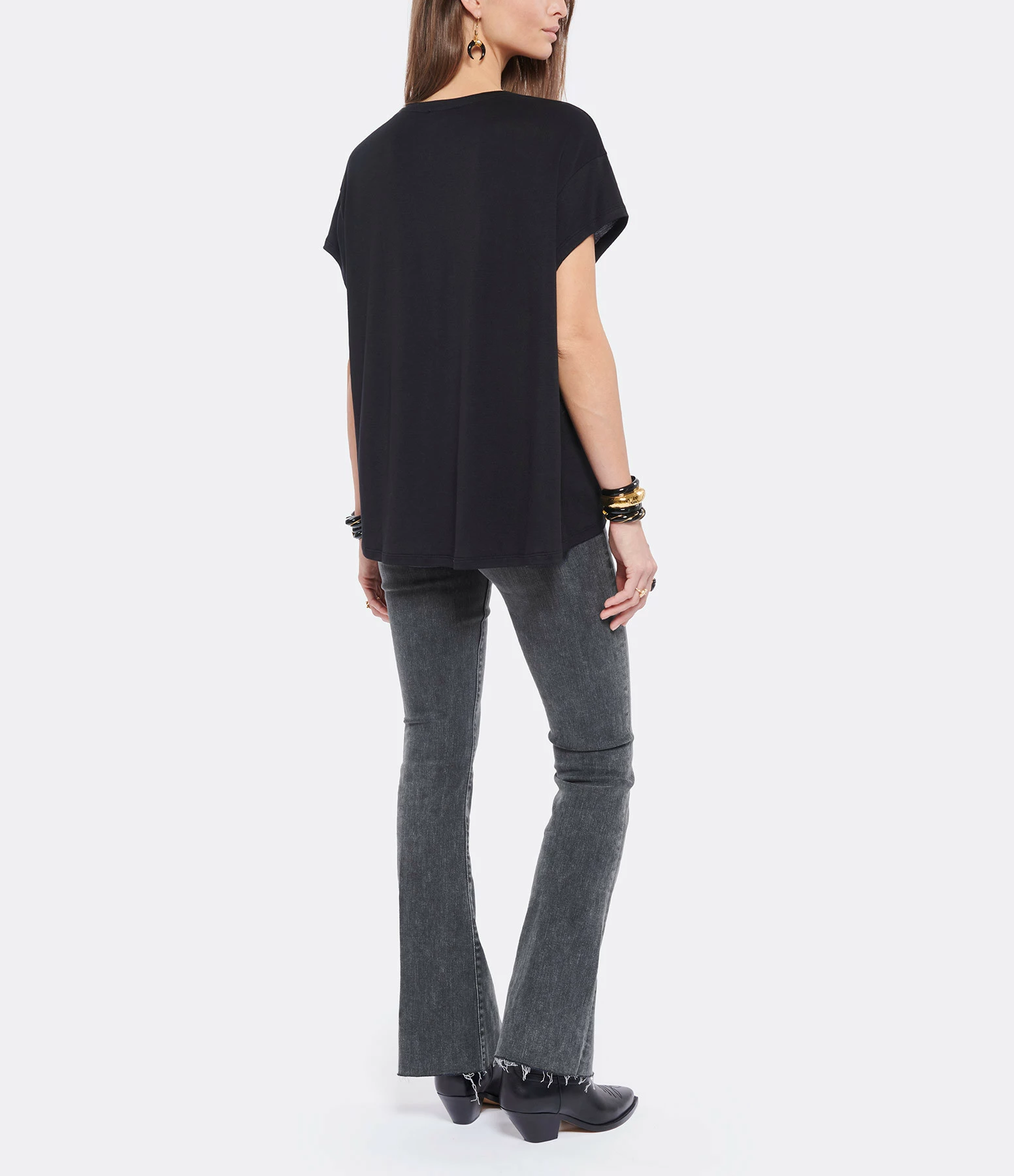 JEANNE VOULAND Tee-shirt Bacha Col V Lyocell Noir – Image 5