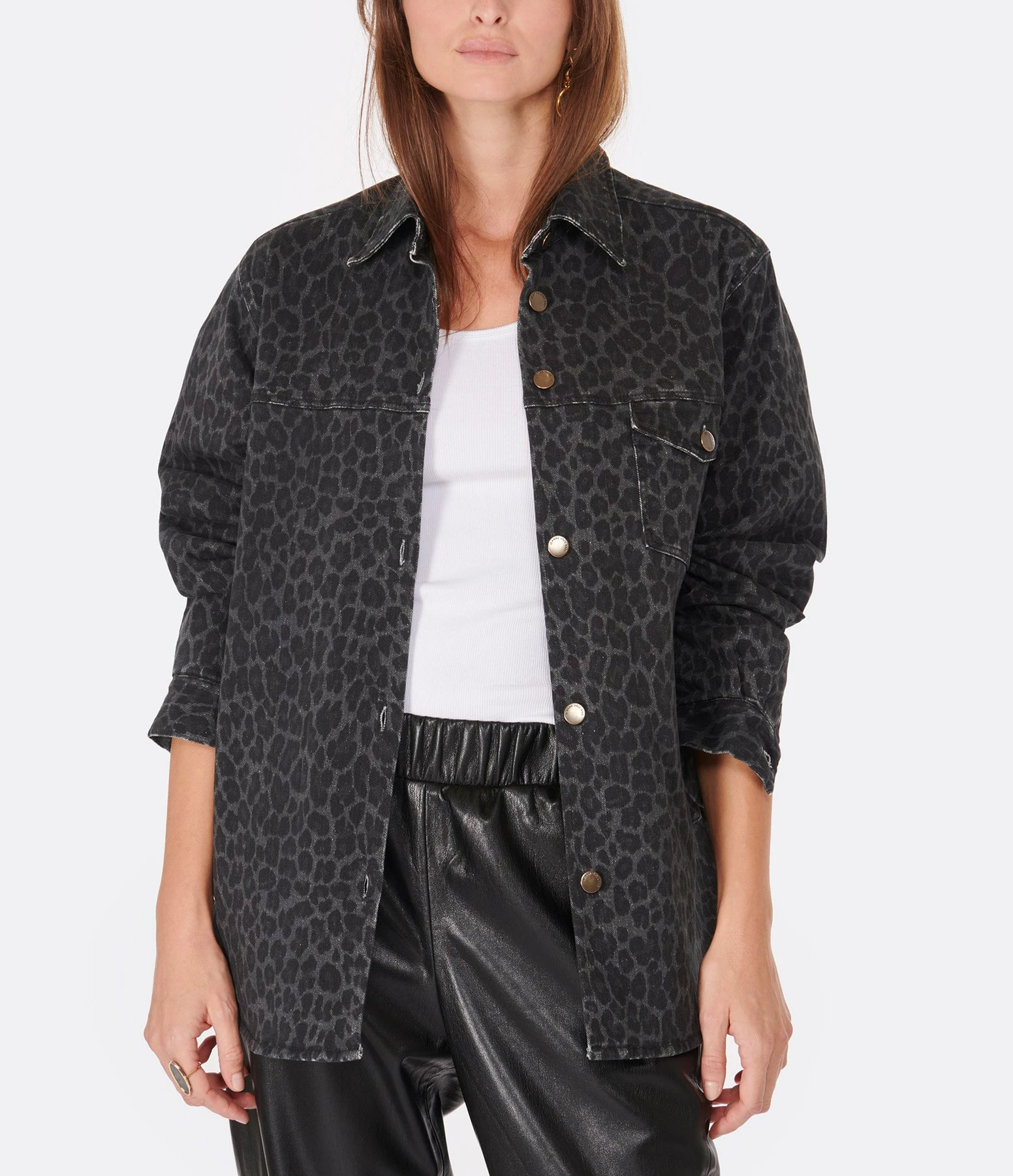 JEANNE VOULAND Surchemise Ezra Denim Léopard Stone Noir – Image 3