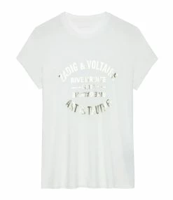 Zadig & Voltaire Tee-shirt Walk Blason Coton Blanc Doré
