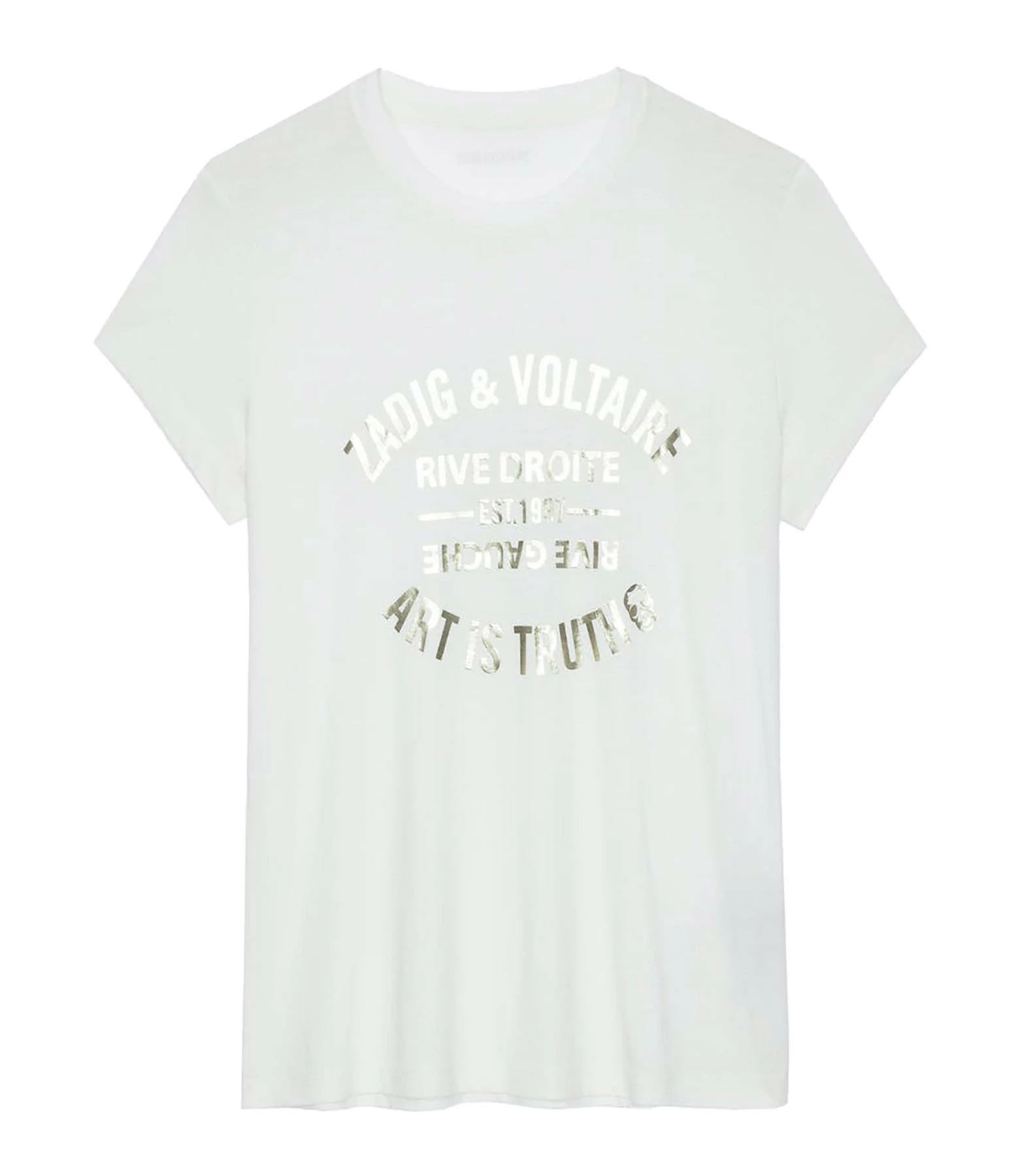 Zadig & Voltaire Tee-shirt Walk Blason Coton Blanc Doré