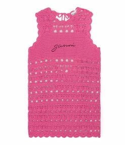 Ganni Robe De Plage Crochet Coton Organique Rose