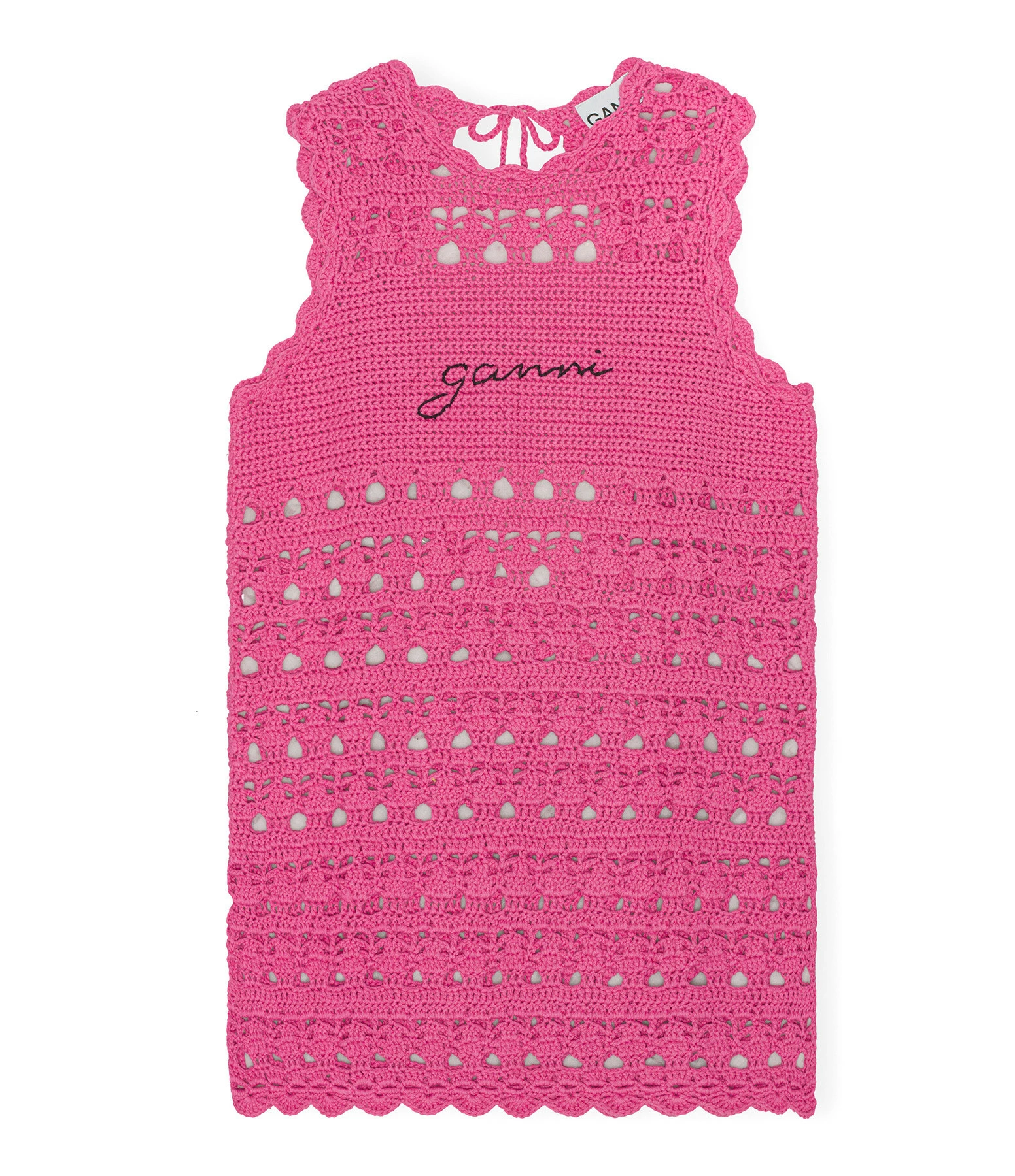 Ganni Robe De Plage Crochet Coton Organique Rose
