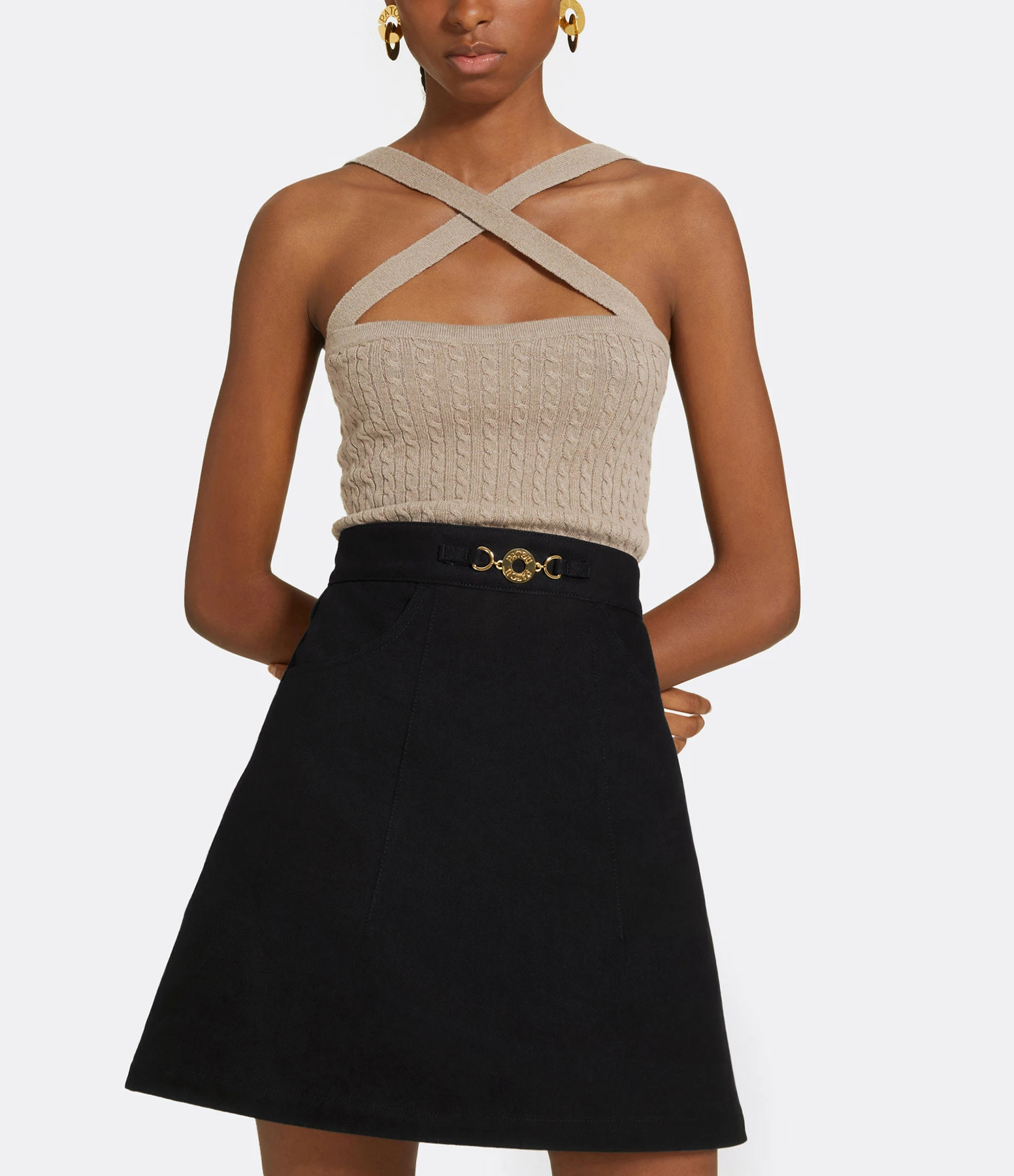 PATOU Top Croisé Laine Cachemire Beige Parchemin – Image 3