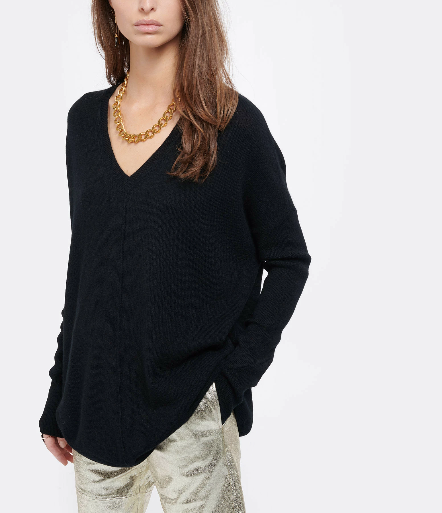 Kujten Pull Misha Col V Oversize Cachemire Noir – Image 3