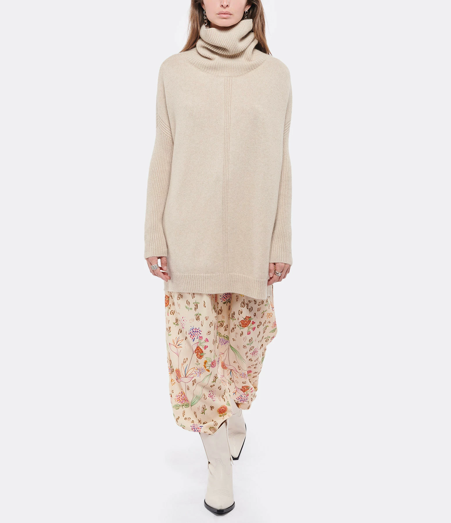 Kujten Pull Tali Col Roulé Cachemire Beige Organic – Image 3