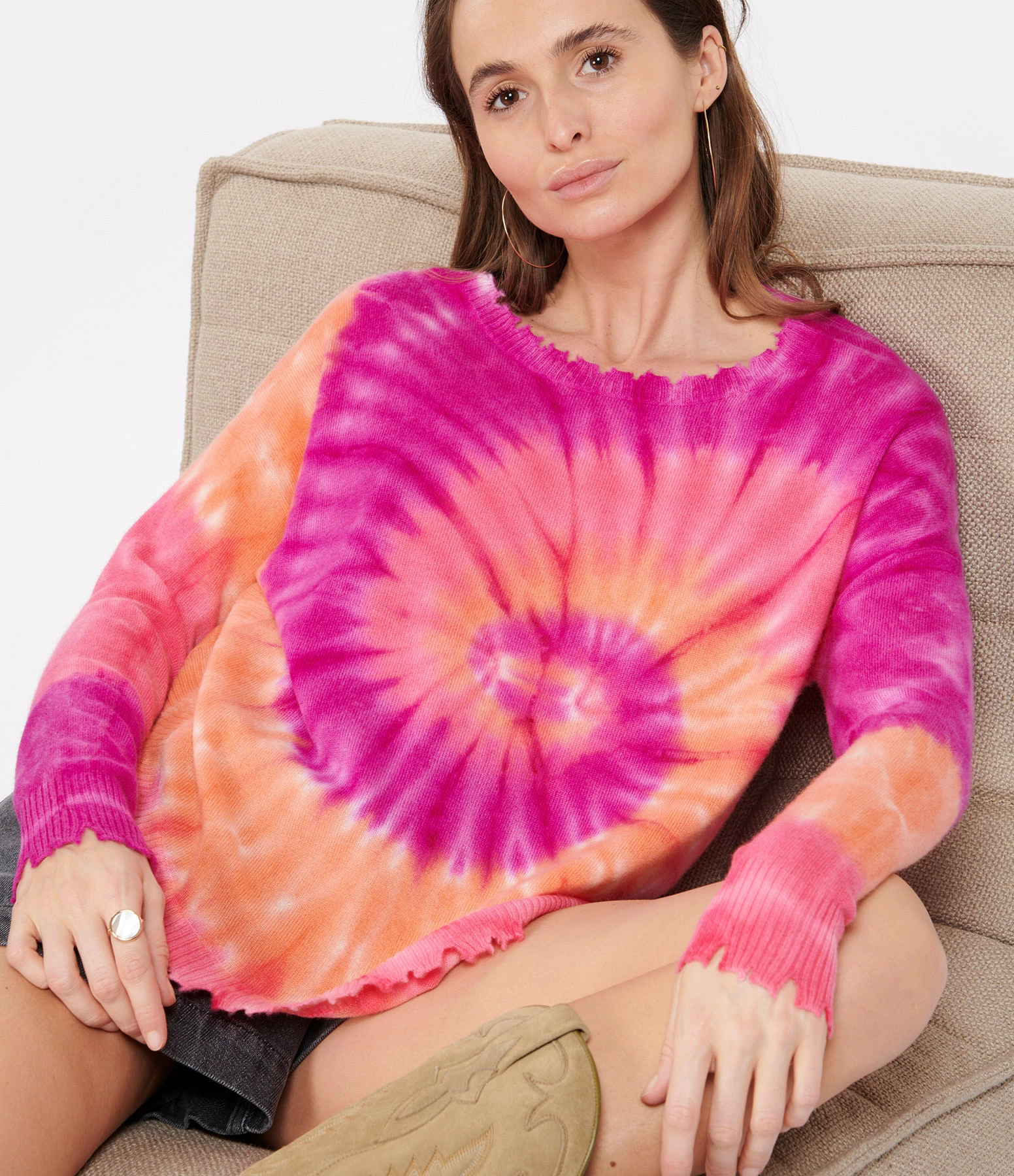 Kujten Pull Col Rond Mela Sunny Cachemire Rose Neon – Image 3