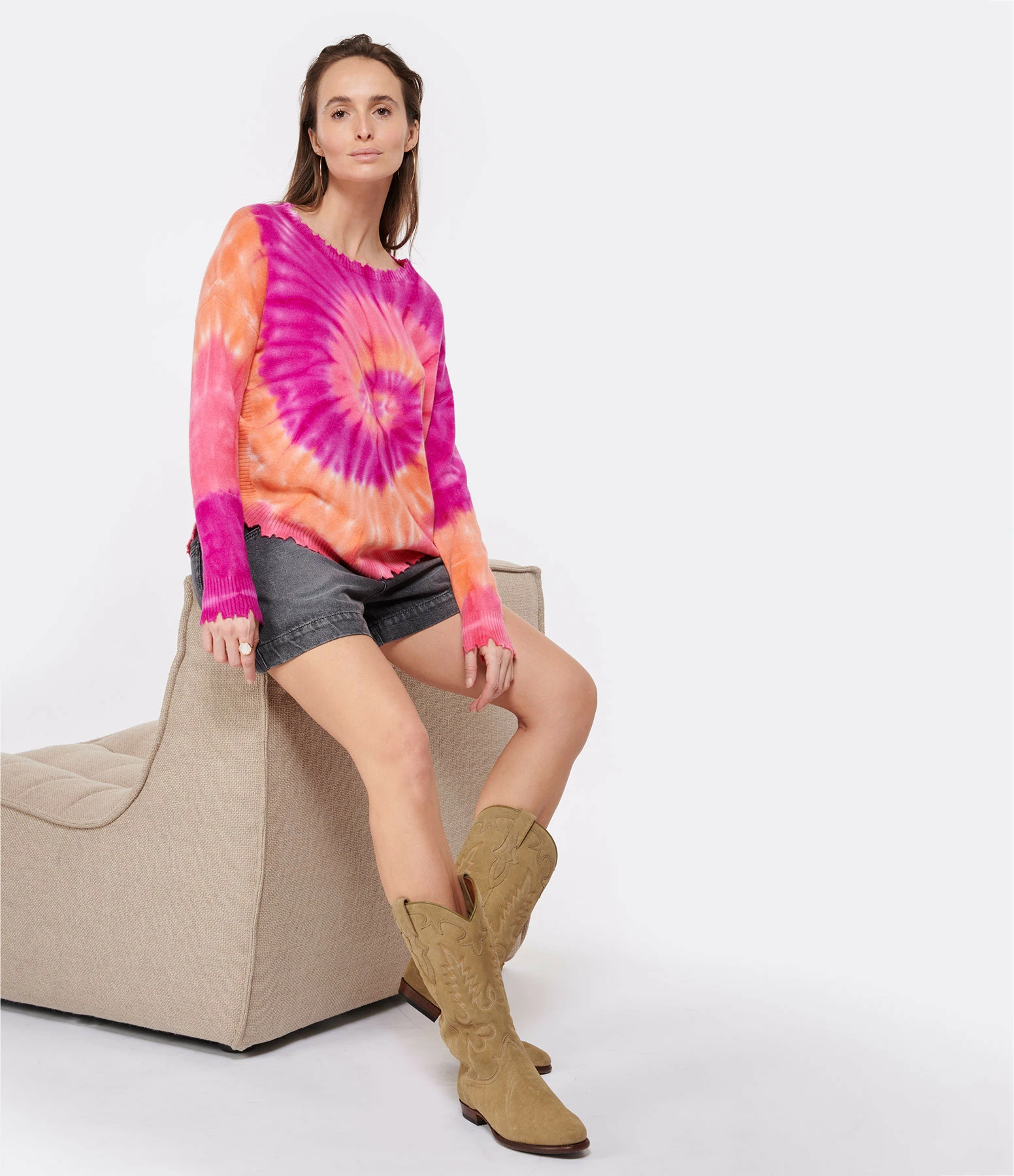 Kujten Pull Col Rond Mela Sunny Cachemire Rose Neon – Image 4
