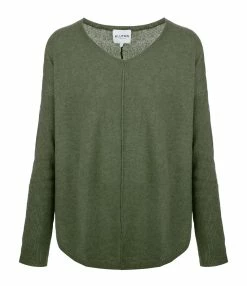 Kujten Pull Misha Col V Oversize Cachemire Kaki Foncé