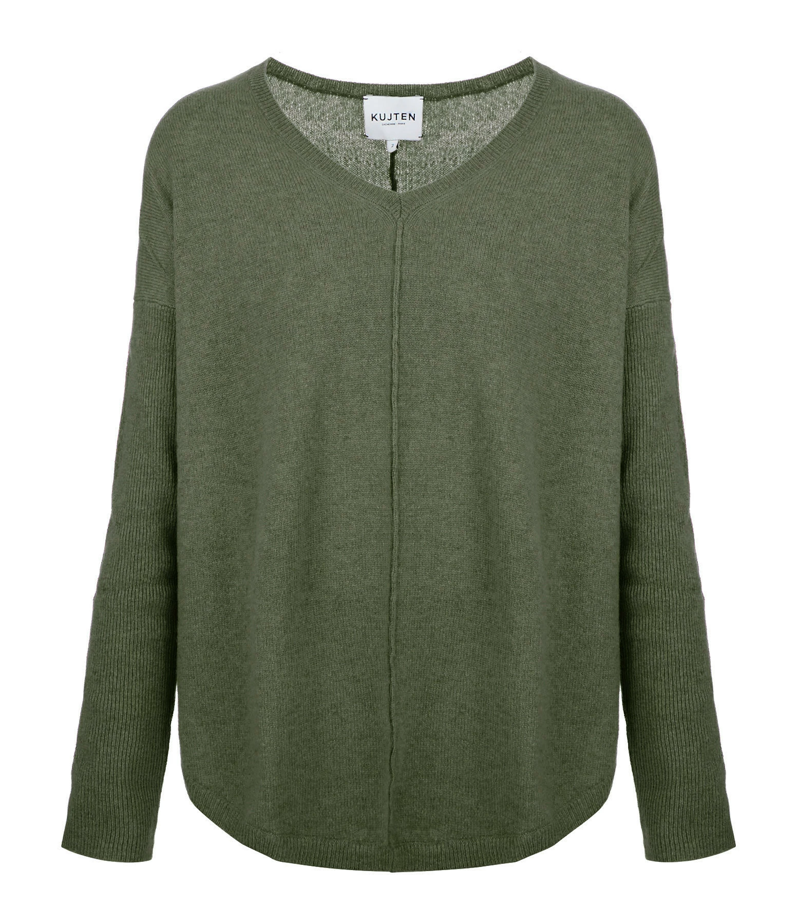 Kujten Pull Misha Col V Oversize Cachemire Kaki Foncé