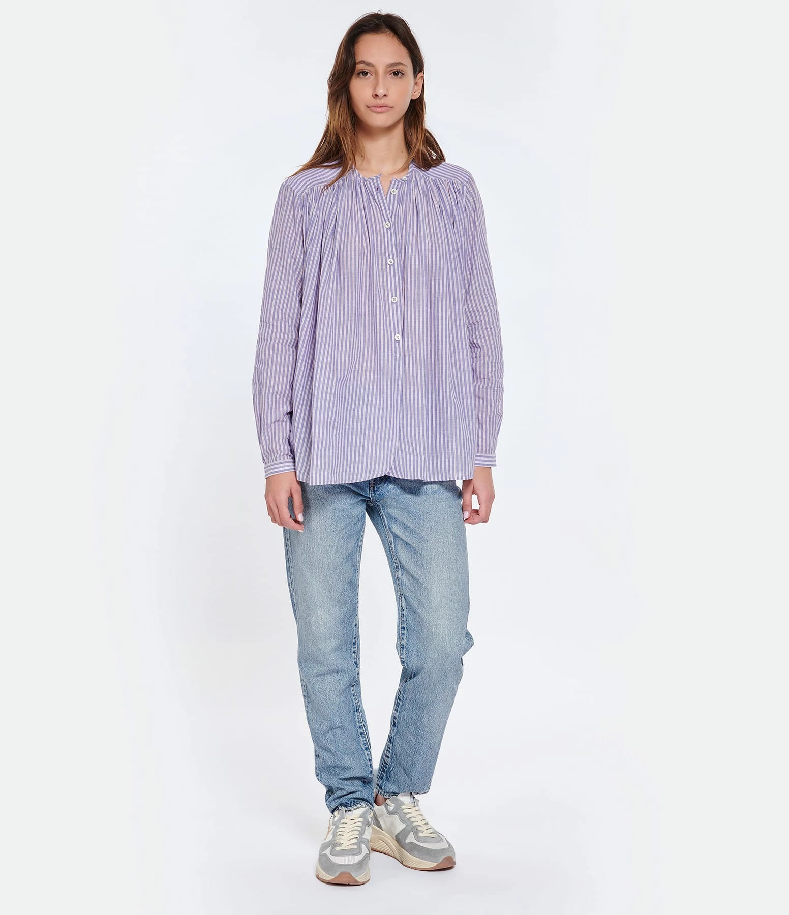 Laurence Bras Blouse Cigar Coton Rayures Rose Bleu – Image 4