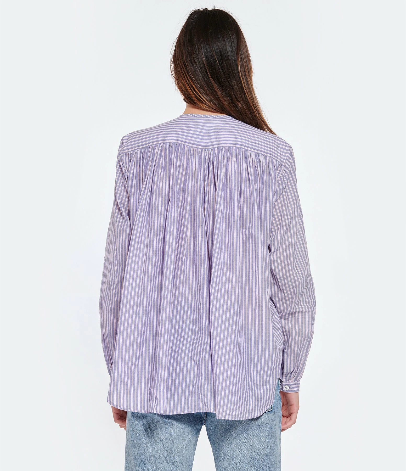 Laurence Bras Blouse Cigar Coton Rayures Rose Bleu – Image 5