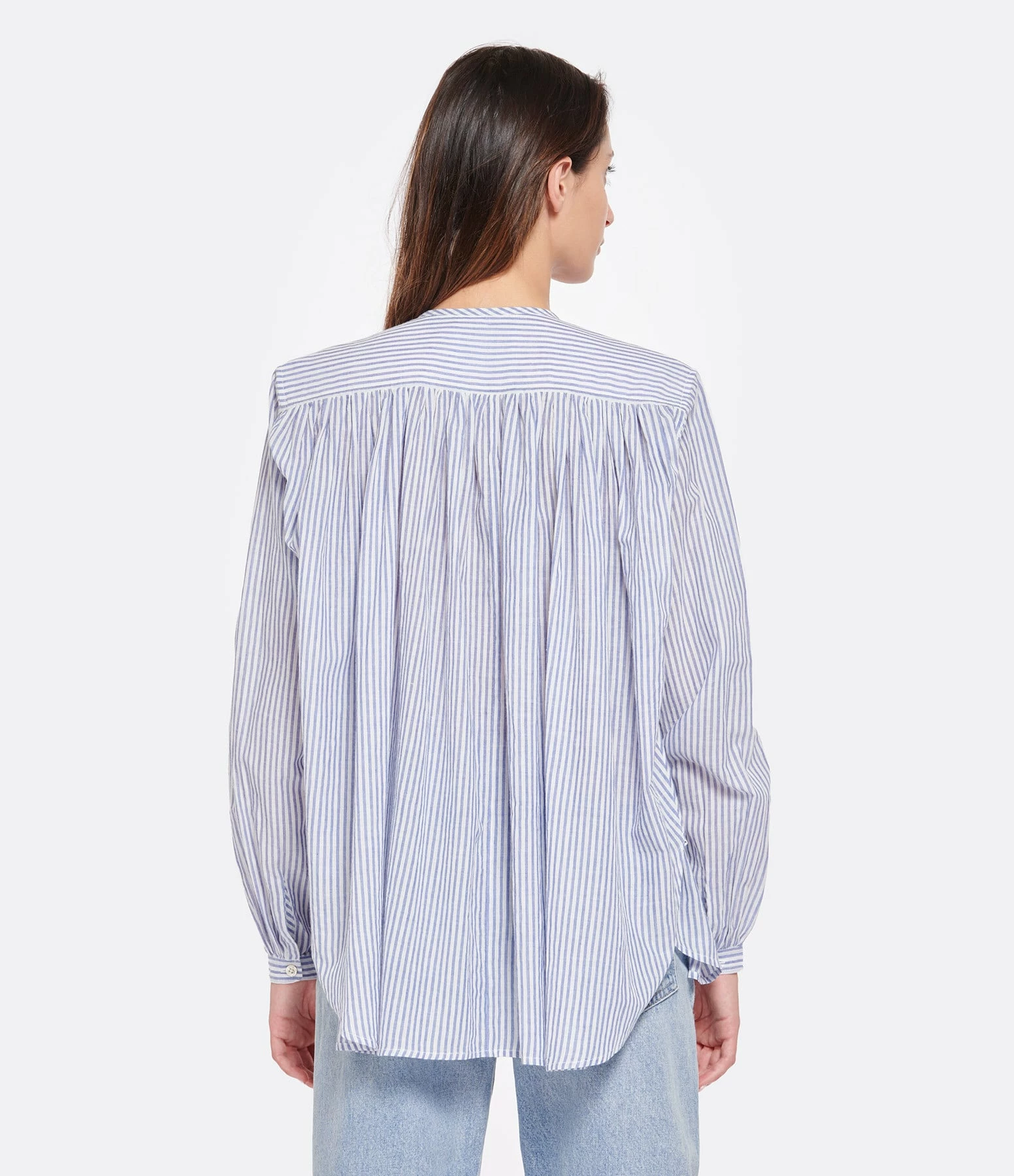 Laurence Bras Blouse Cigar Coton Rayures Bleu – Image 4