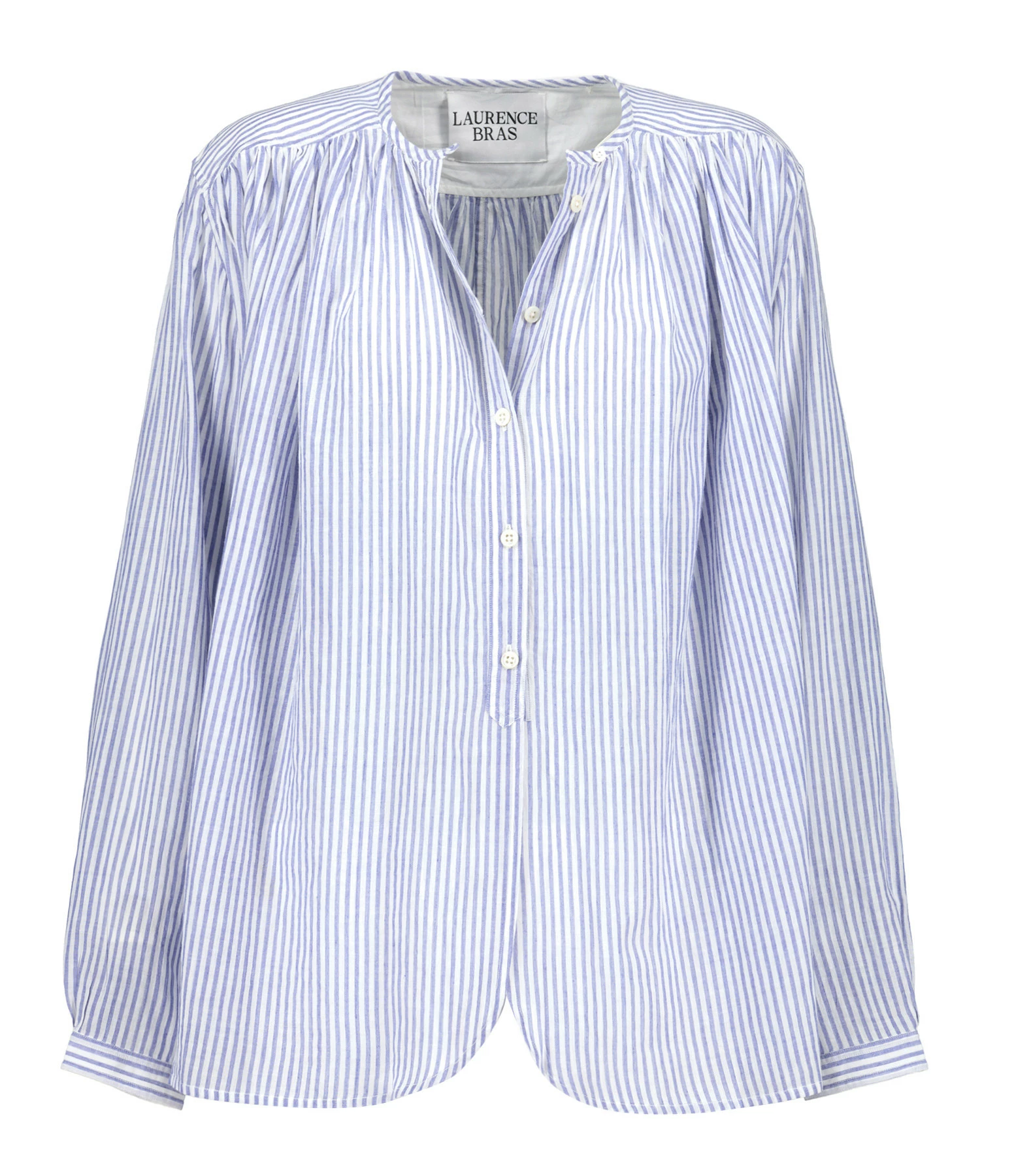 Laurence Bras Blouse Cigar Coton Rayures Bleu