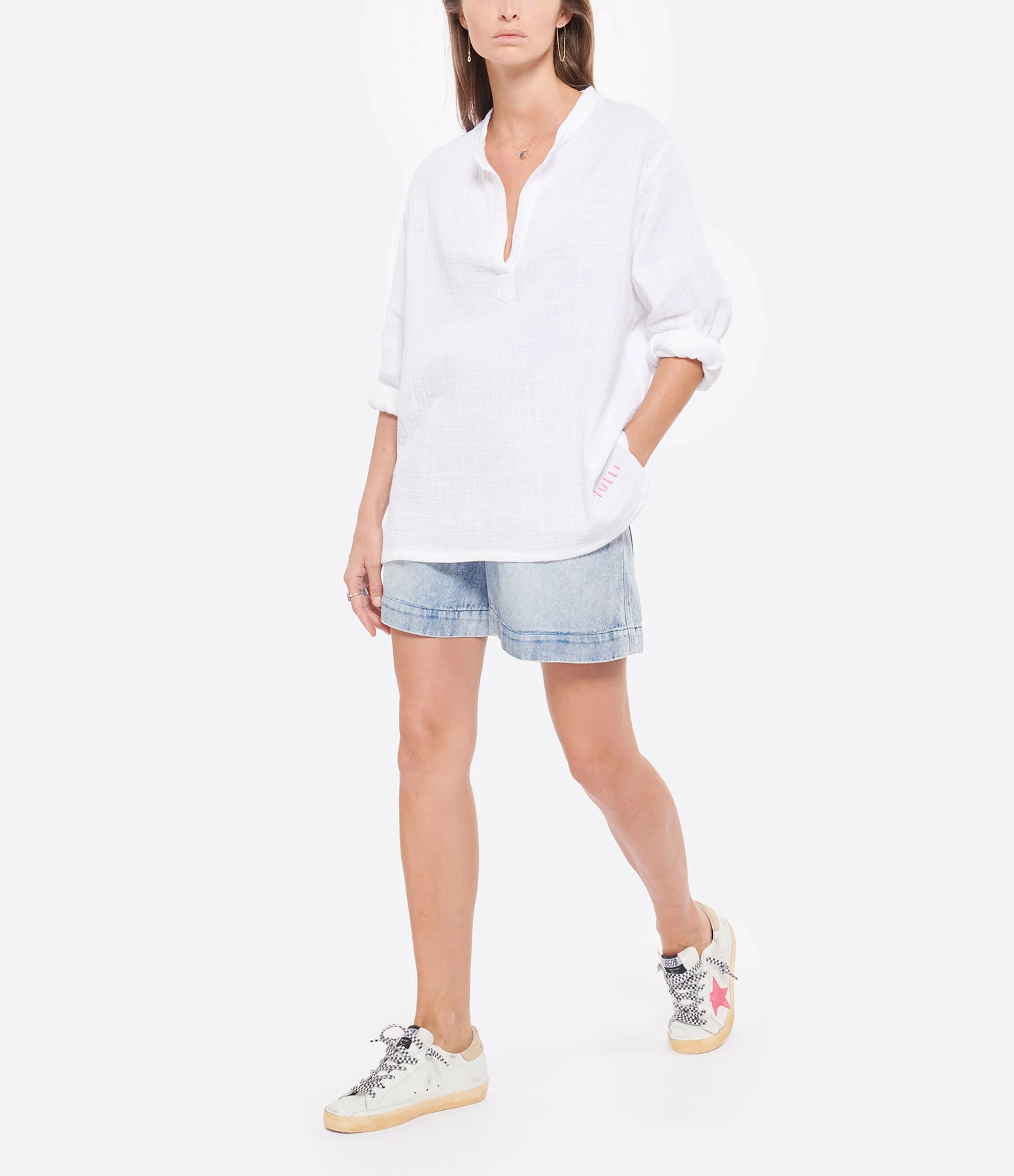 LES FÉLICITÉS Blouse Coton Blanc Rose, Exclusivité Lulli – Image 7