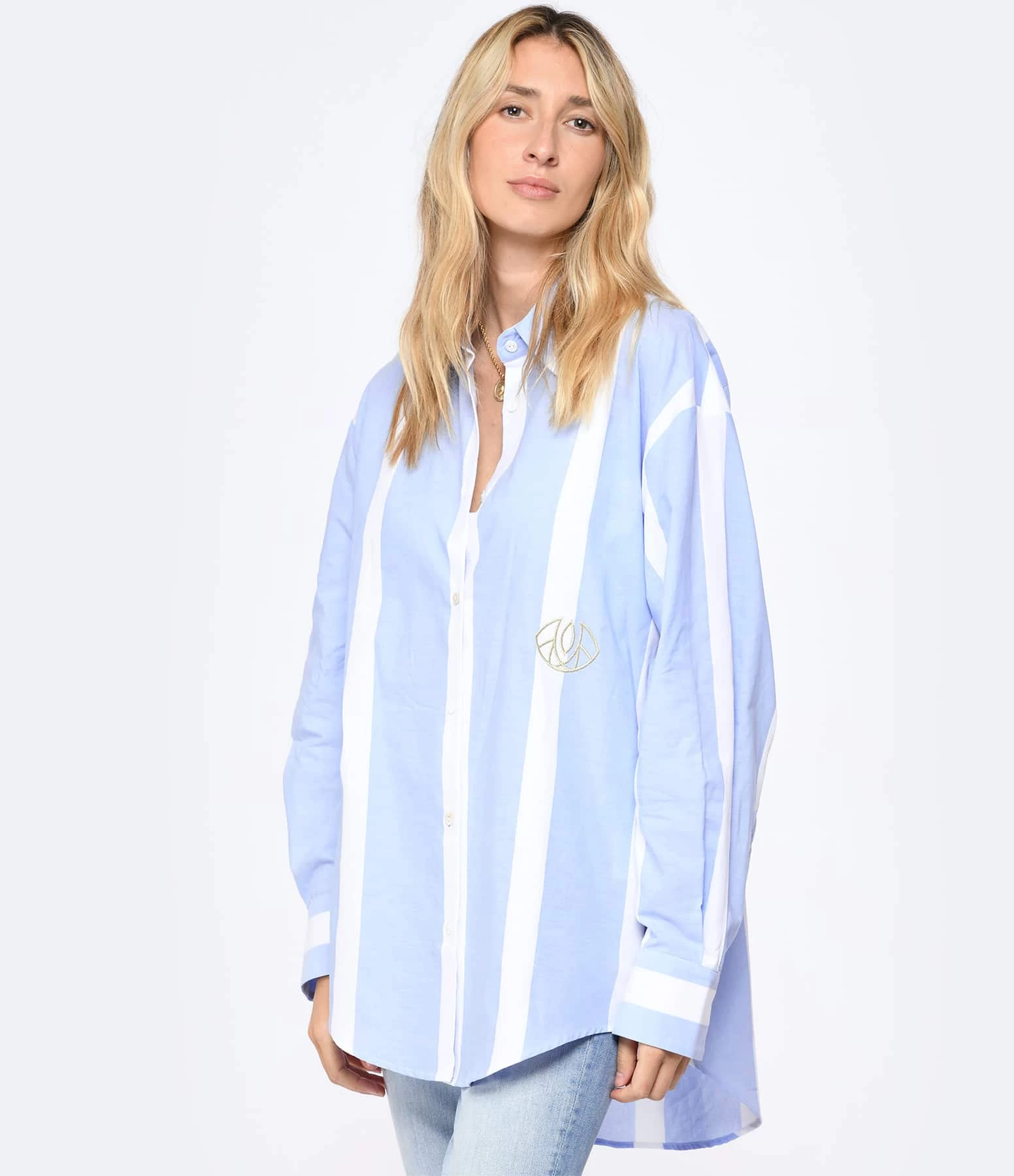 LES FÉLICITÉS Chemise Félicy Rayée Bleu Large, Pierre De Protection – Image 3