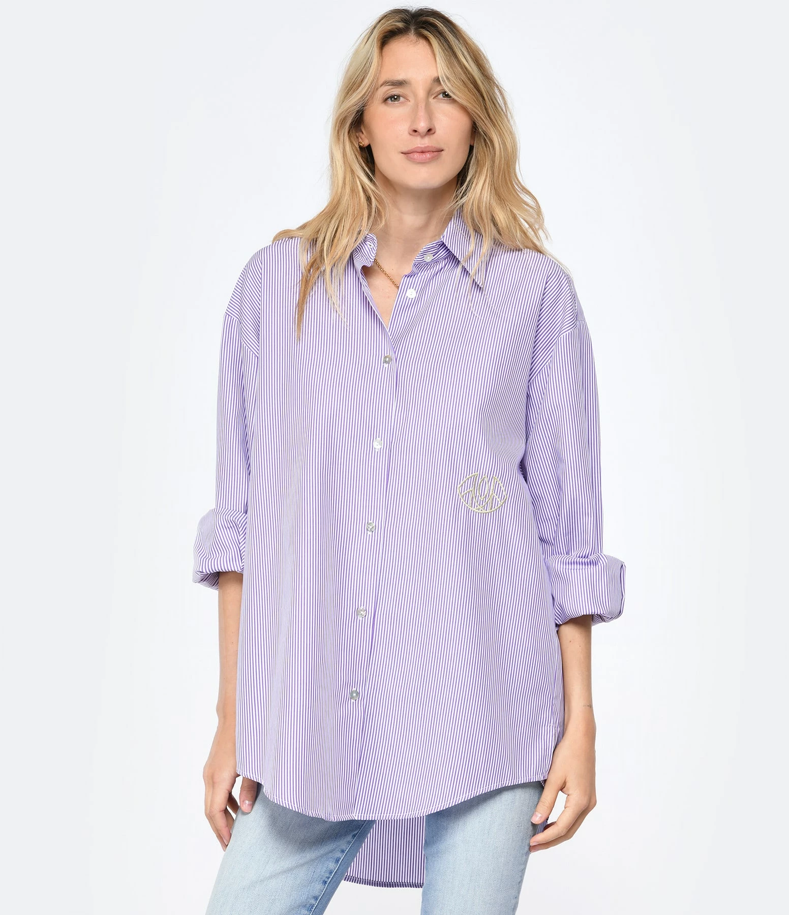 LES FÉLICITÉS Chemise Félicy Rayée Parme, Pierre De Protection – Image 4