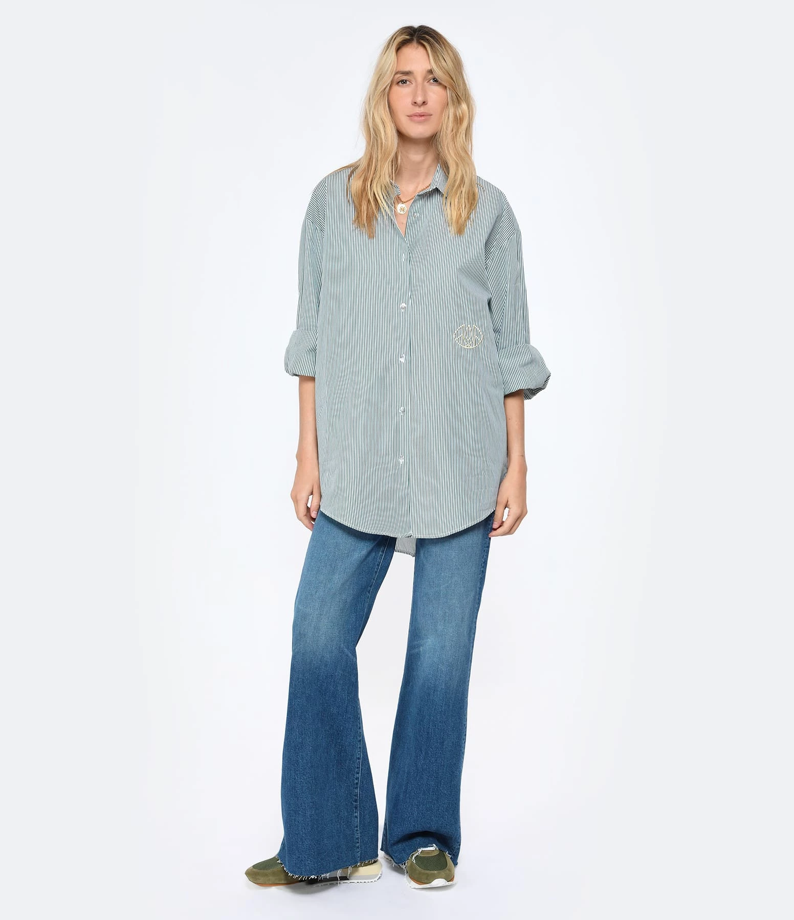 LES FÉLICITÉS Chemise Félicy Rayée Kaki, Pierre De Protection – Image 6