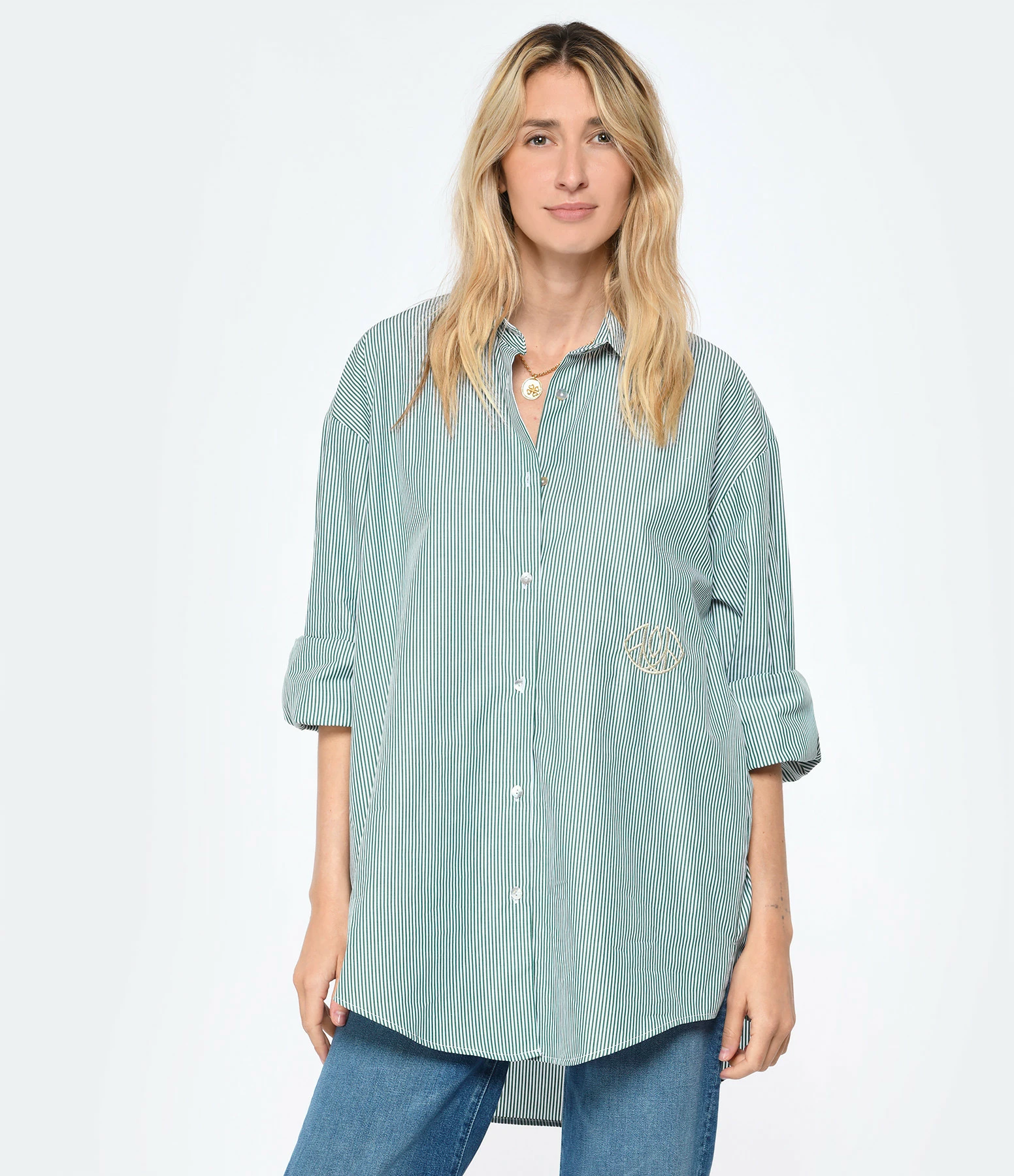 LES FÉLICITÉS Chemise Félicy Rayée Kaki, Pierre De Protection – Image 4