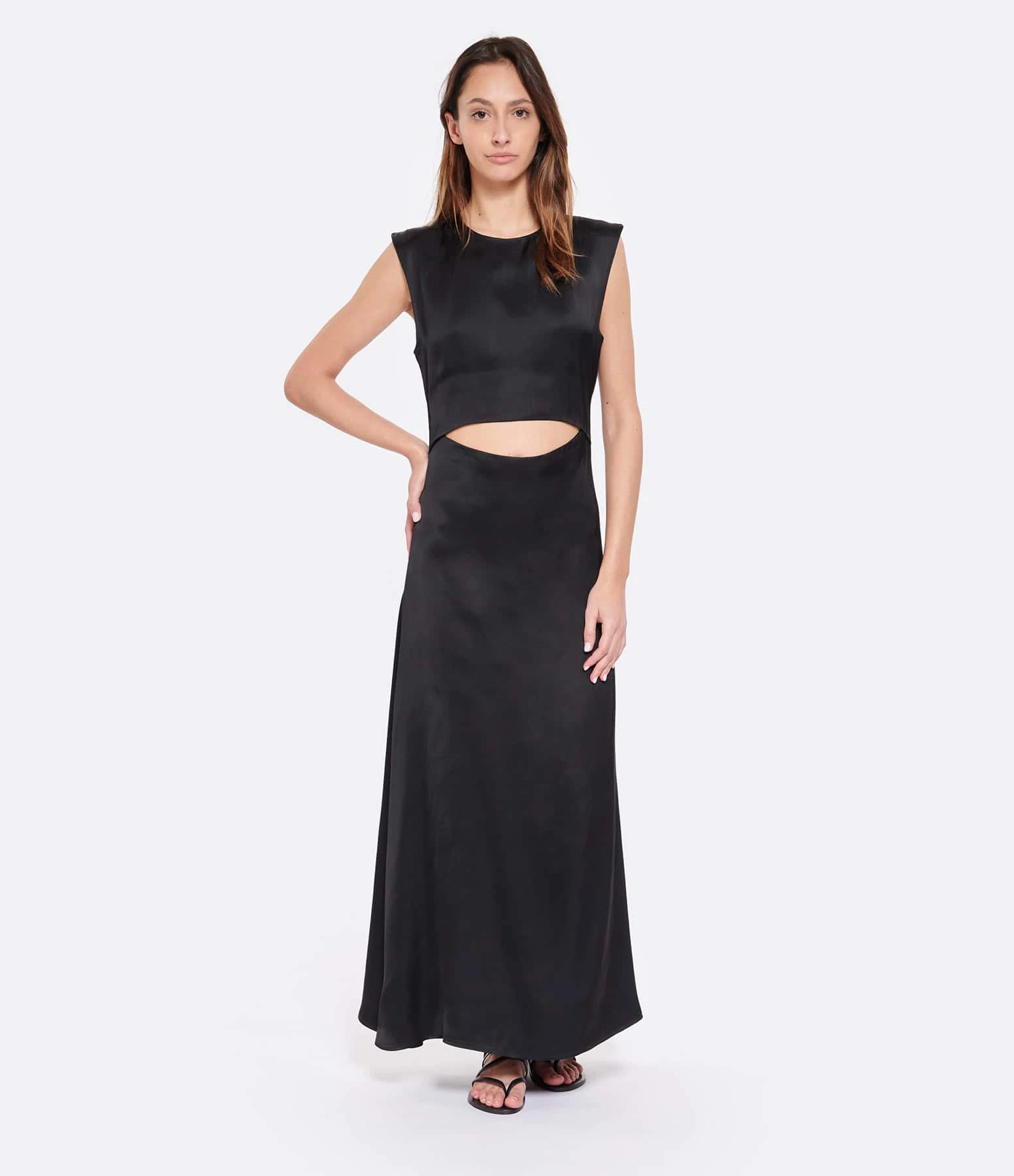 LOULOU STUDIO Robe Sans Manches Copan Satin Noir 5 LOULOU STUDIO Robe Sans Manches Copan Satin Noir – Image 3