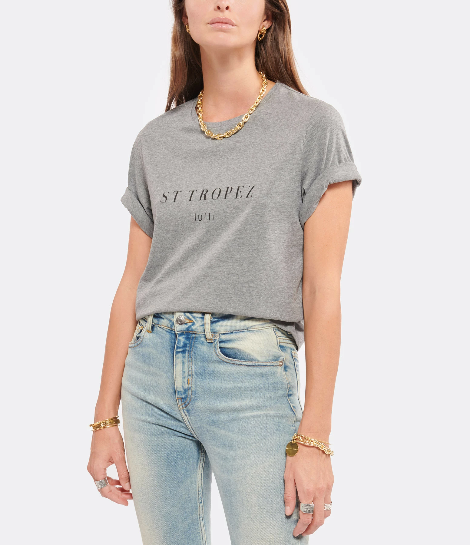 Tee-shirt Lulli St-Tropez Col Rond Coton Gris, Collaboration Jeanne Vouland X Lulli – Image 2