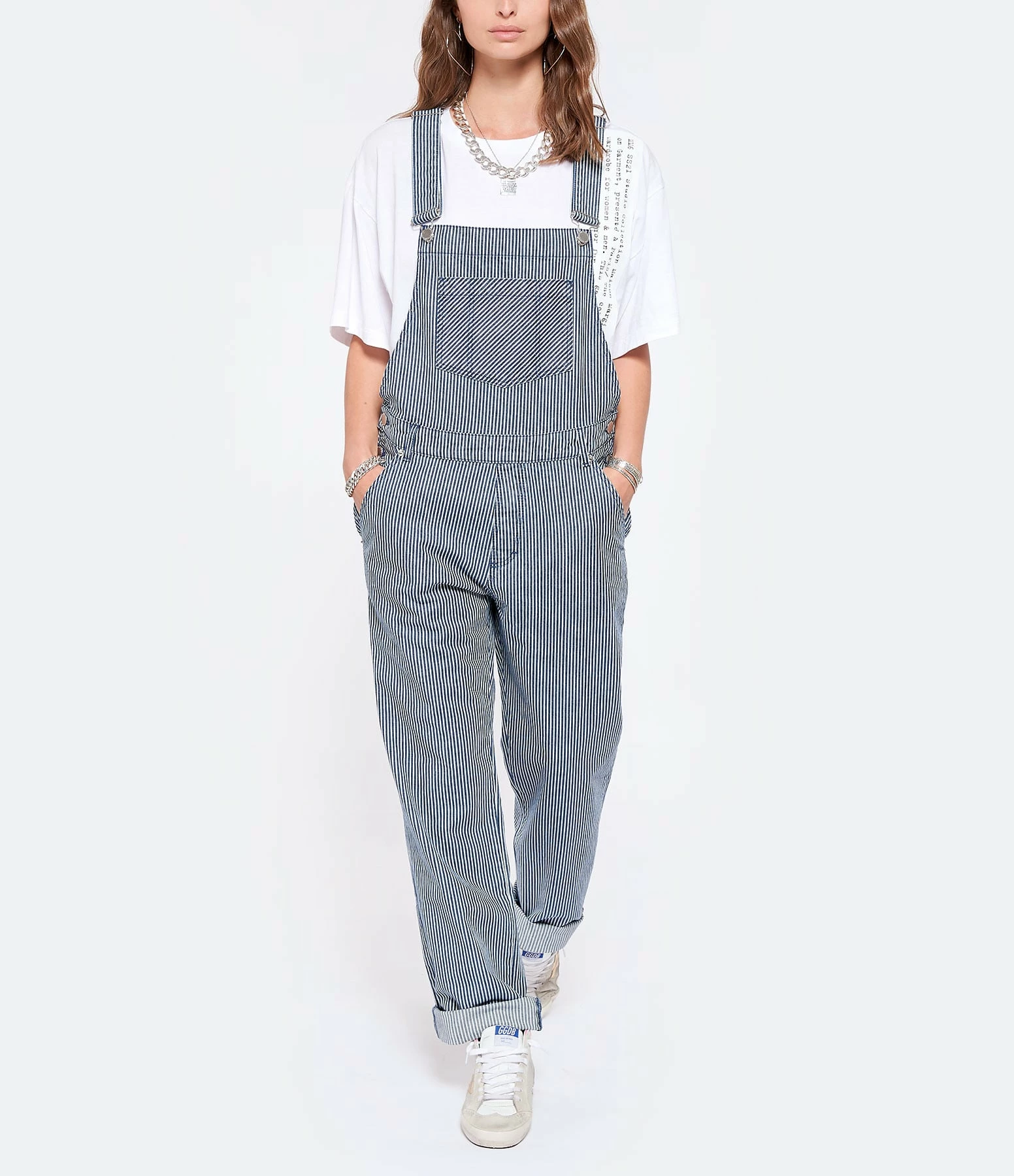 MAISON STANDARDS Salopette Berenice Coton Rayures Bleu – Image 3
