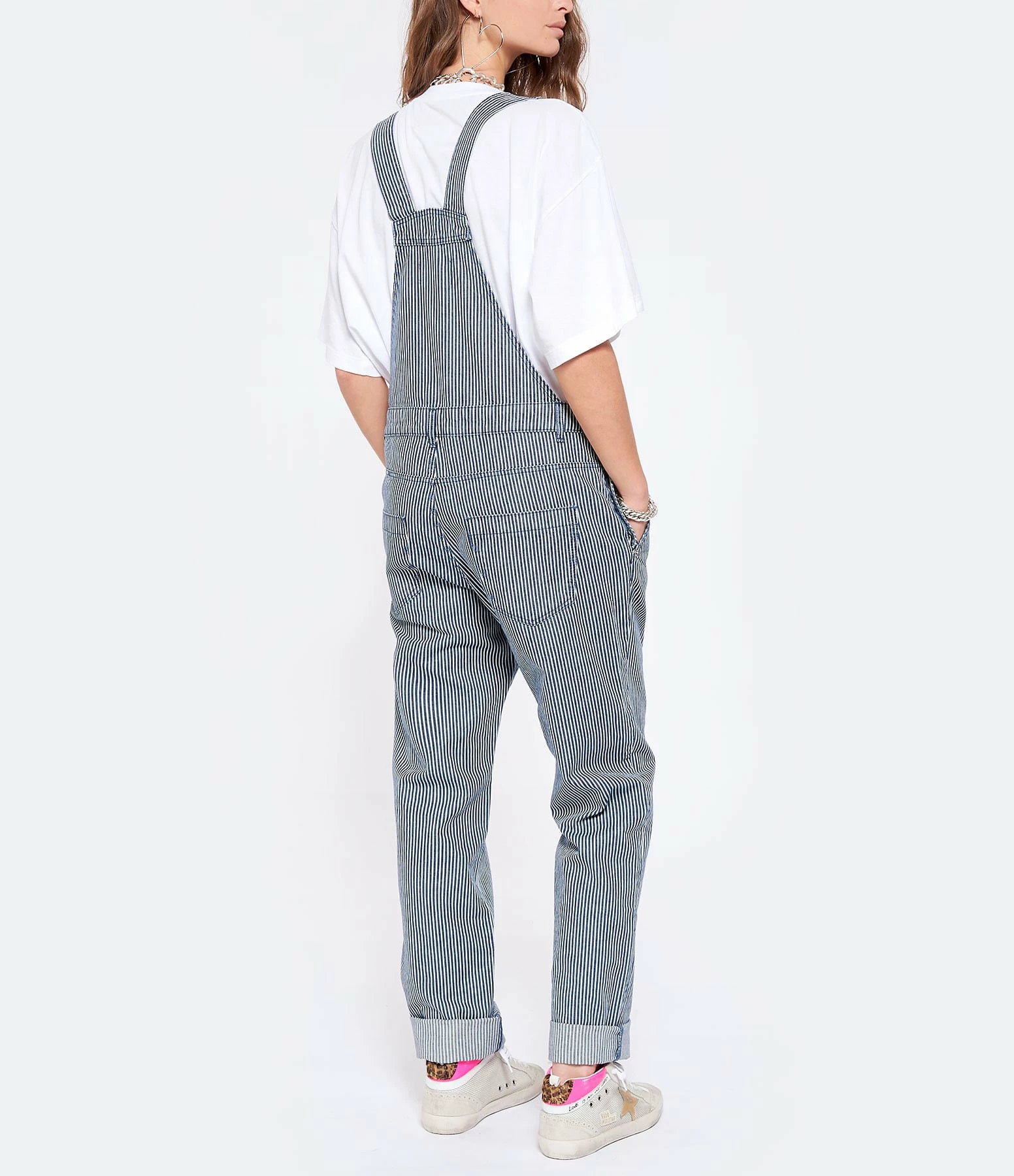 MAISON STANDARDS Salopette Berenice Coton Rayures Bleu – Image 4