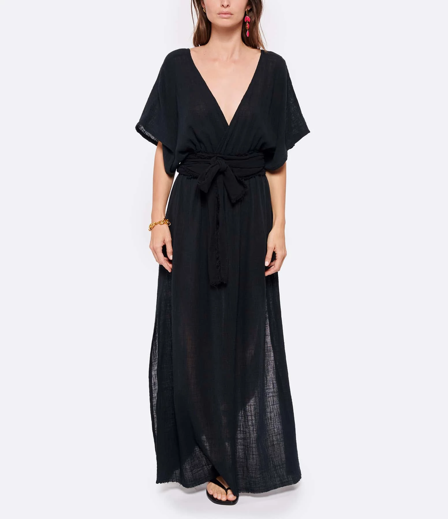 MAISON SAINT JULIEN Robe Empire Longue Coton Noir – Image 3