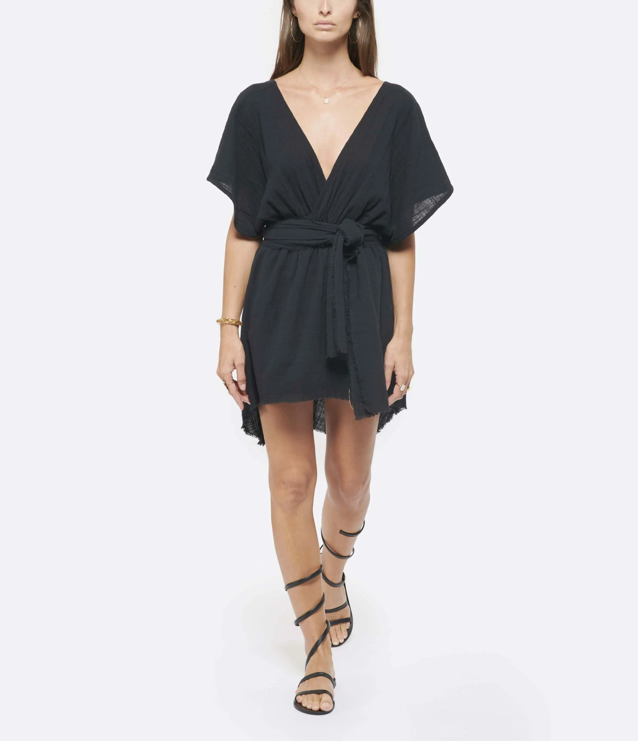 MAISON SAINT JULIEN Robe Empire Courte Coton Noir – Image 3