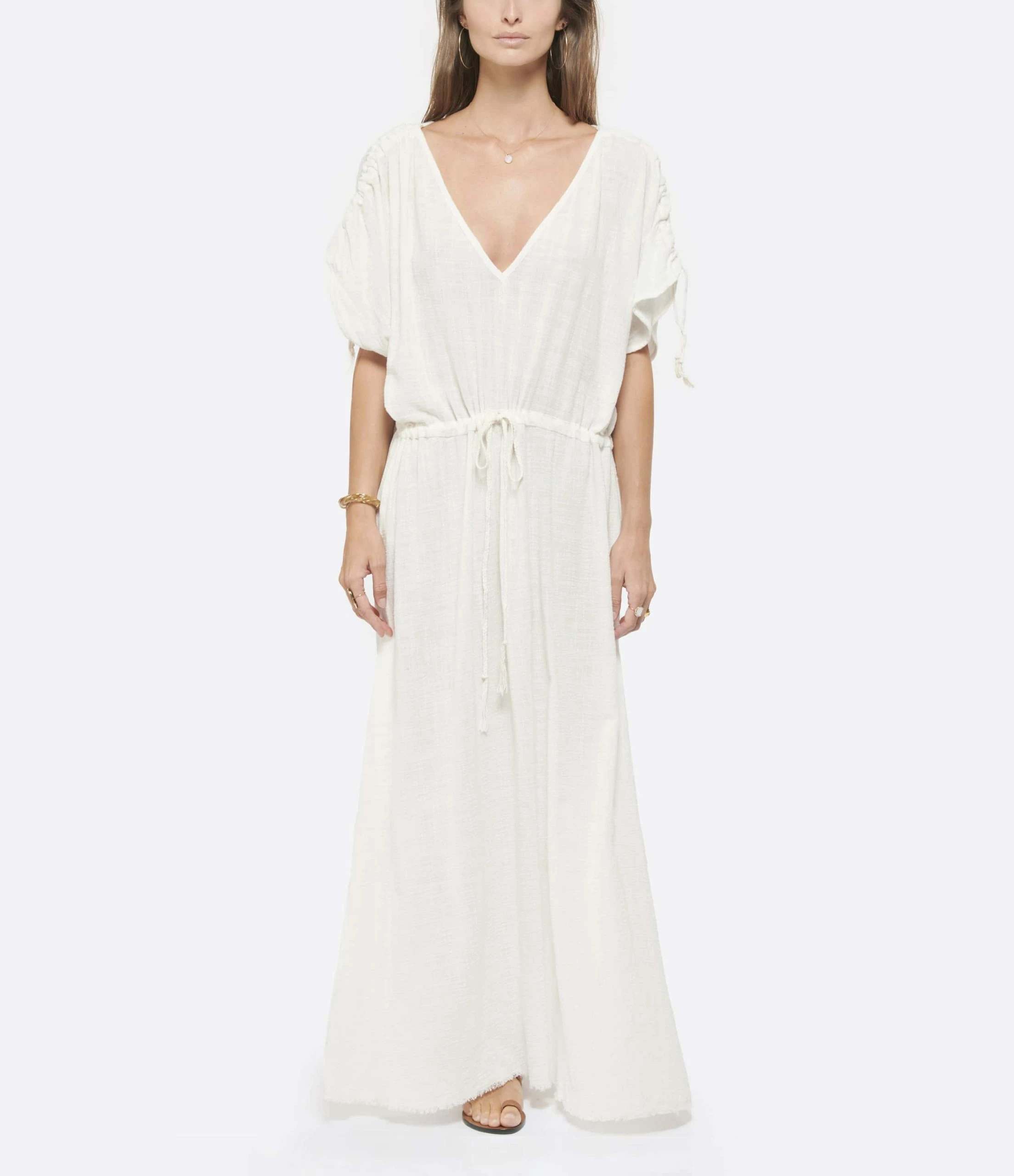 MAISON SAINT JULIEN Robe Alexandrie Longue Coton Blanc – Image 3