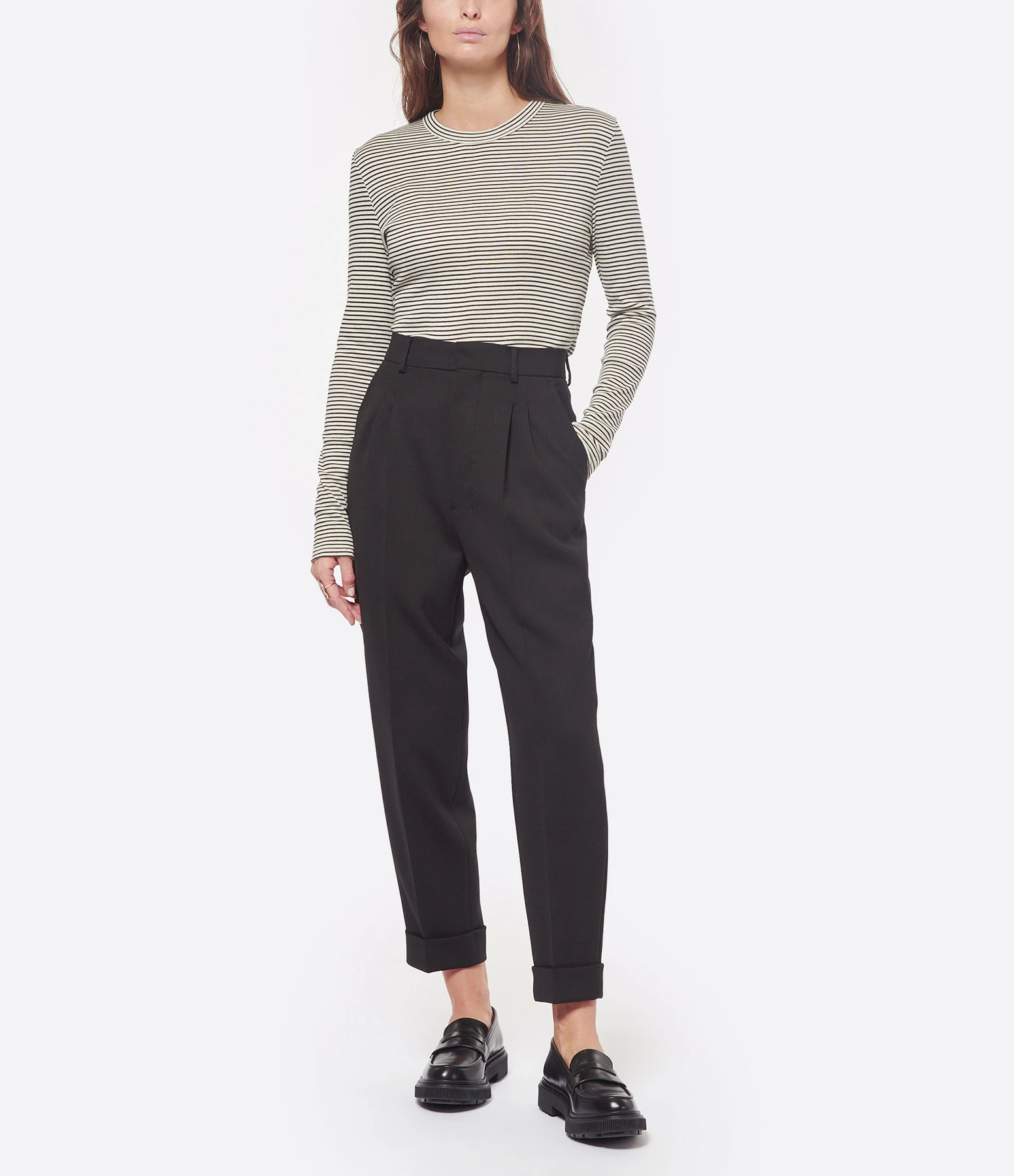 MAISON STANDARDS Tee-shirt Emannuella Rayures Noir Crème – Image 4