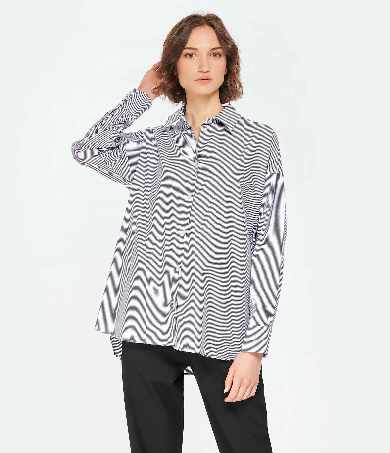 MAISON STANDARDS Chemise Linda Coton Rayures Noir – Image 3