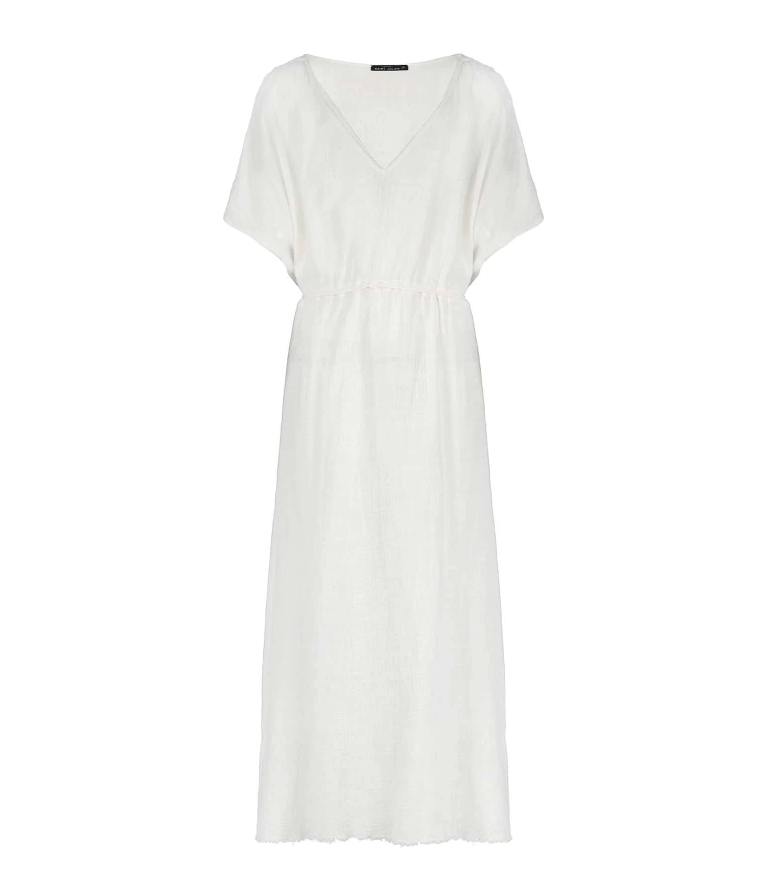 MAISON SAINT JULIEN Robe Alexandrie Longue Coton Blanc
