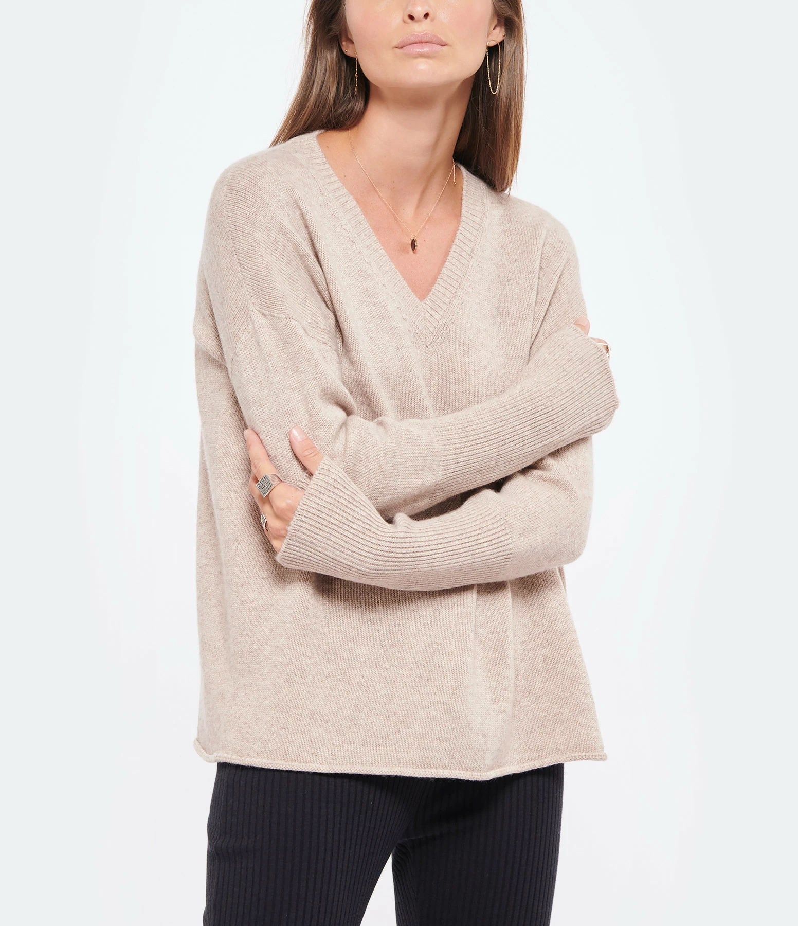 MAJESTIC FILATURES Pull Col V Laine Cachemire Ficelle – Image 3