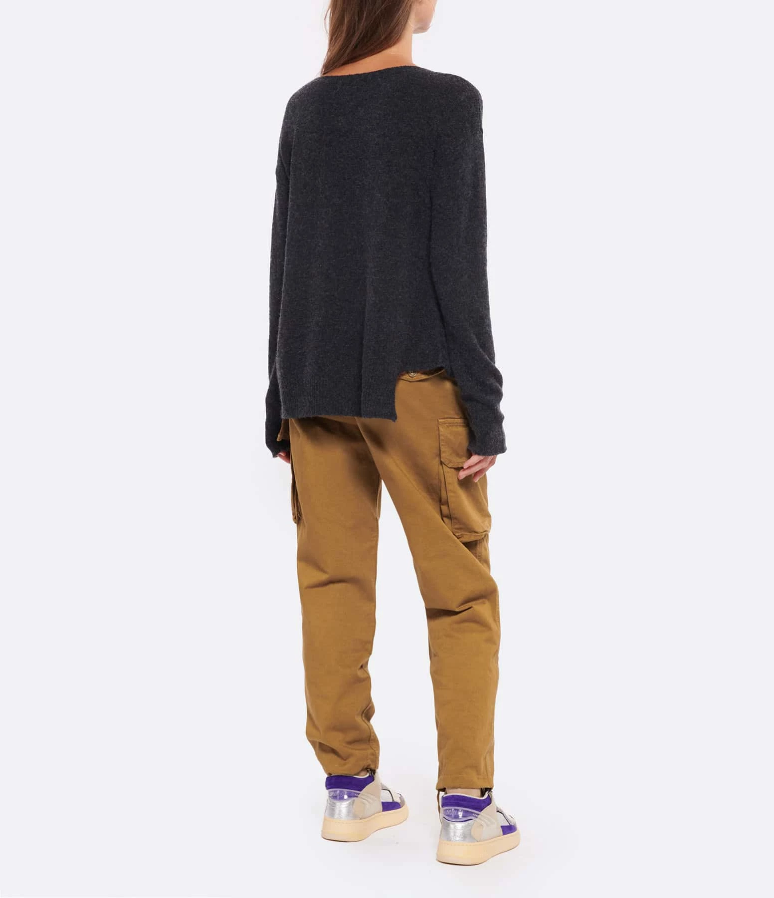 MAJESTIC FILATURES Pull Col Bateau Laine Cachemire Anthracite Chiné – Image 5