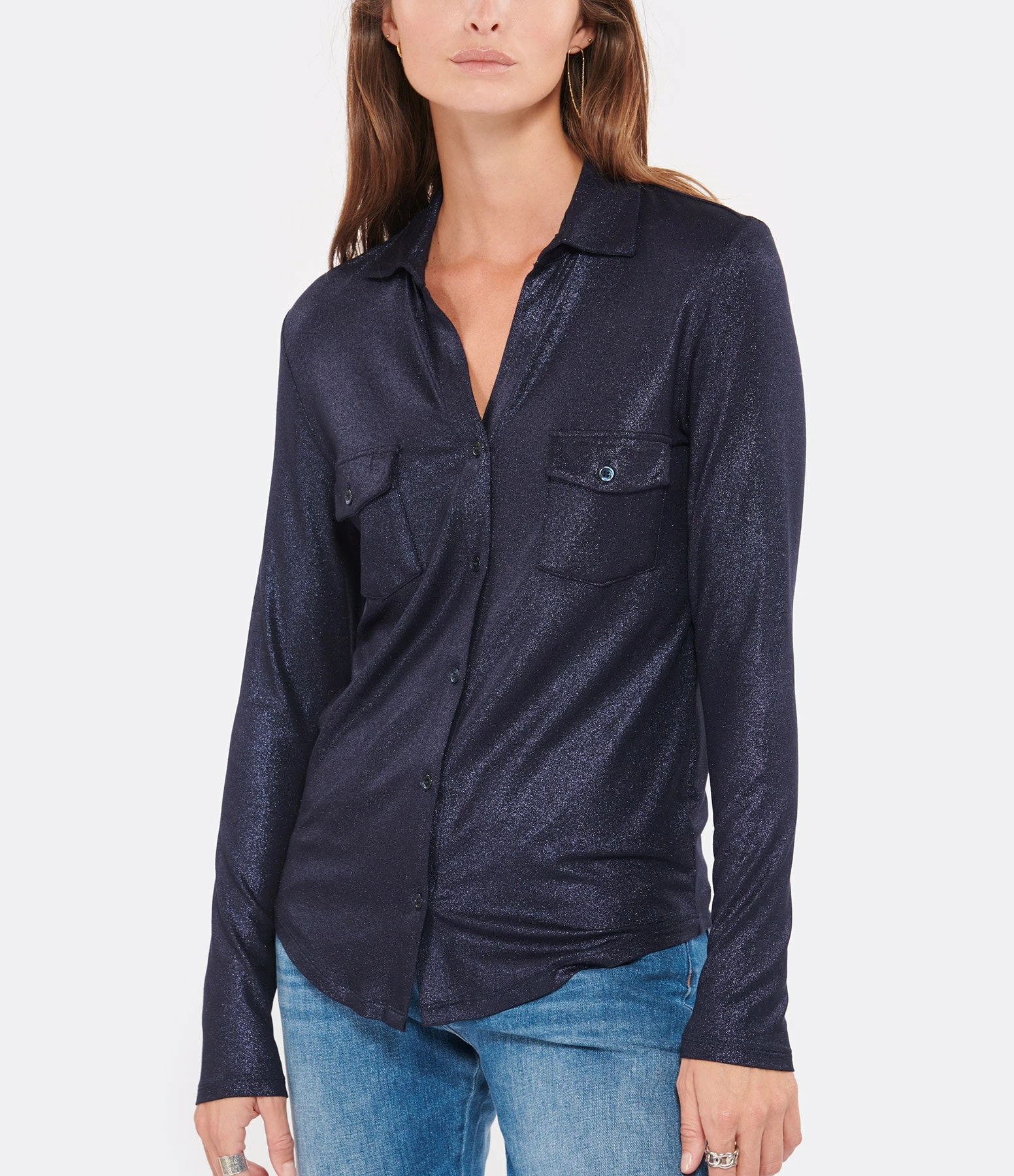 MAJESTIC FILATURES Chemise Métallique Navy 5 MAJESTIC FILATURES Chemise Métallique Navy – Image 3
