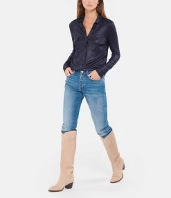 MAJESTIC FILATURES Chemise Métallique Navy 10 MAJESTIC FILATURES Chemise Métallique Navy -Boutique de vente ZIMMERMANN majes look20220907 339