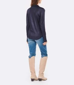 MAJESTIC FILATURES Chemise Métallique Navy 11 MAJESTIC FILATURES Chemise Métallique Navy -Boutique de vente ZIMMERMANN majes look20220907 340