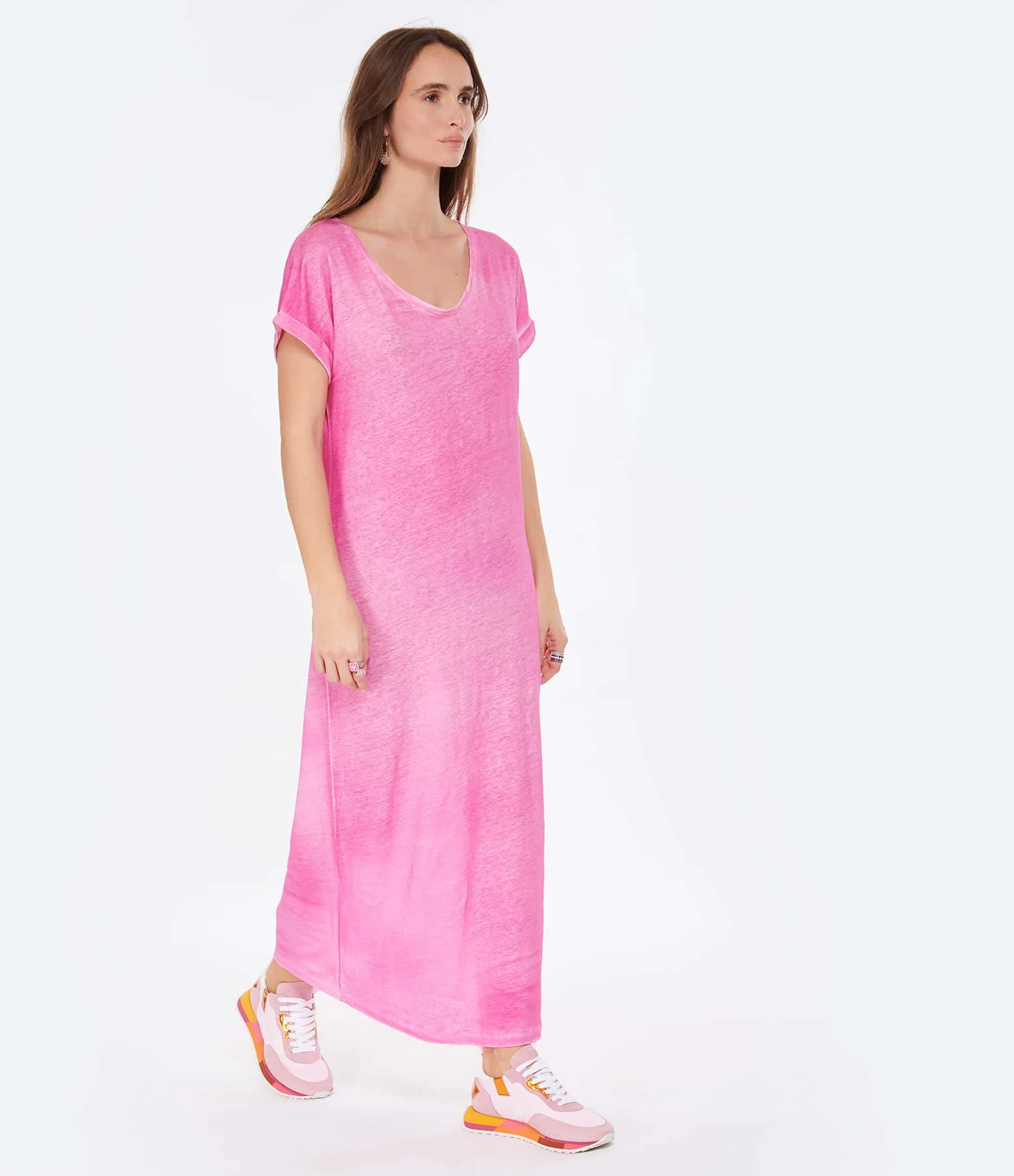 MAJESTIC FILATURES Robe Longue Lin Flamingo – Image 3