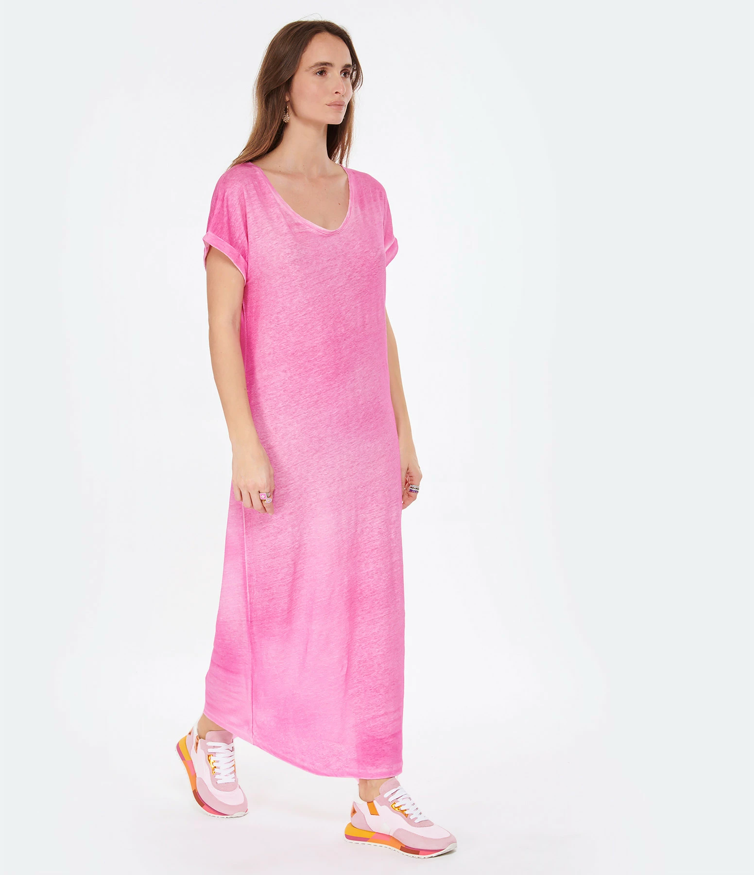 MAJESTIC FILATURES Robe Longue Lin Flamingo – Image 3