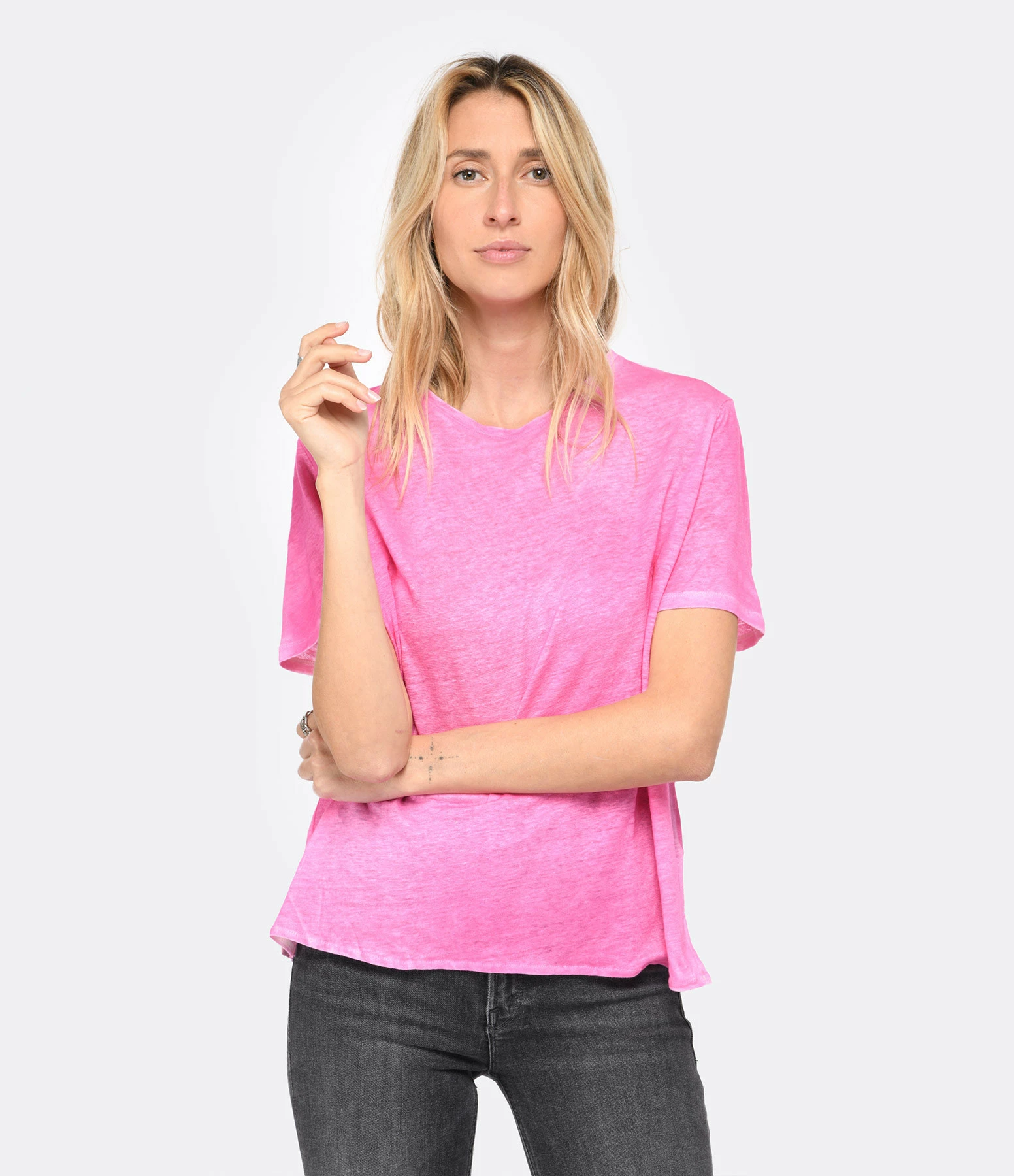 MAJESTIC FILATURES Tee-shirt Col Rond Lin Flamingo – Image 3